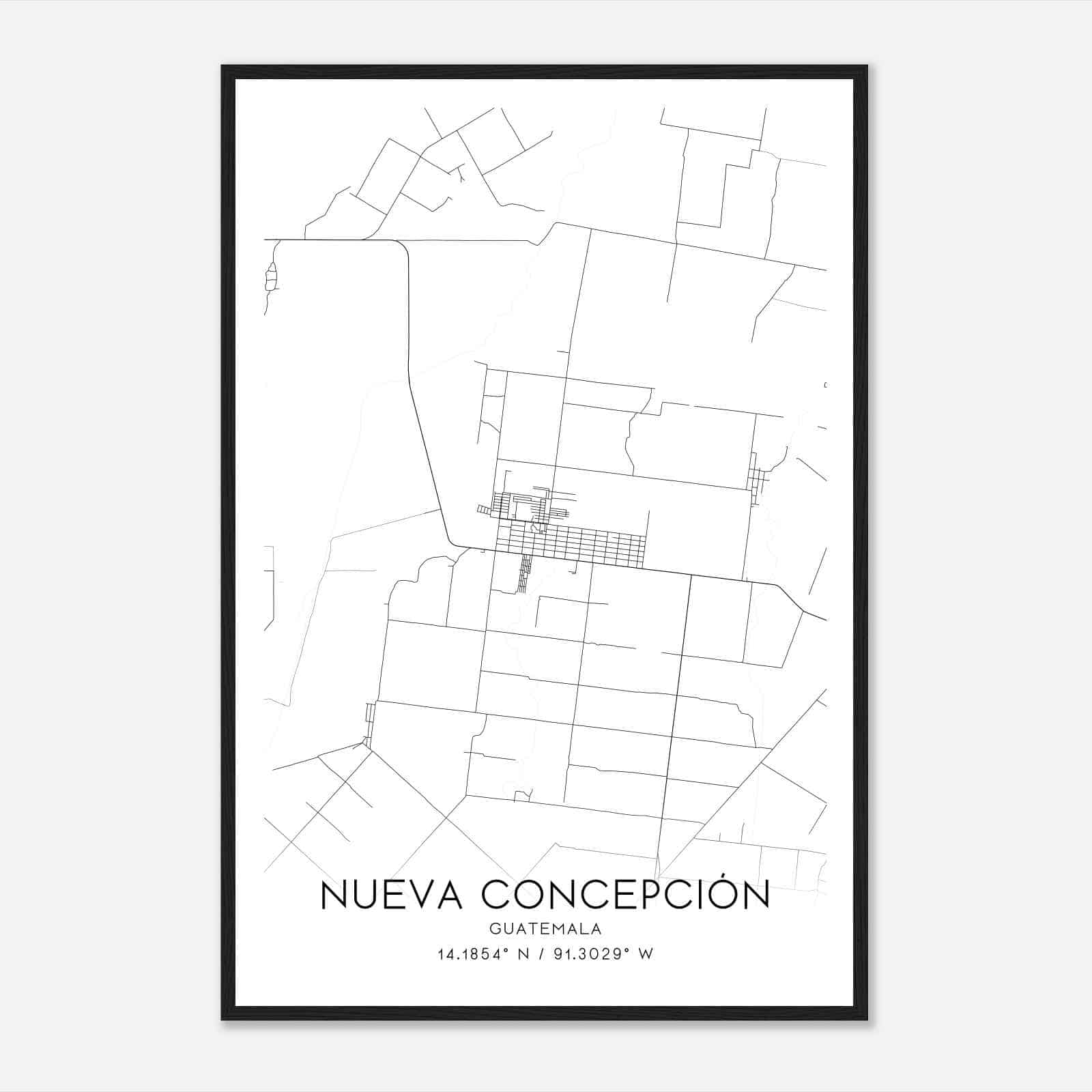 Nueva Concepcion Guatemala Map Poster, Nueva Concepcion City Road Wall Art Print