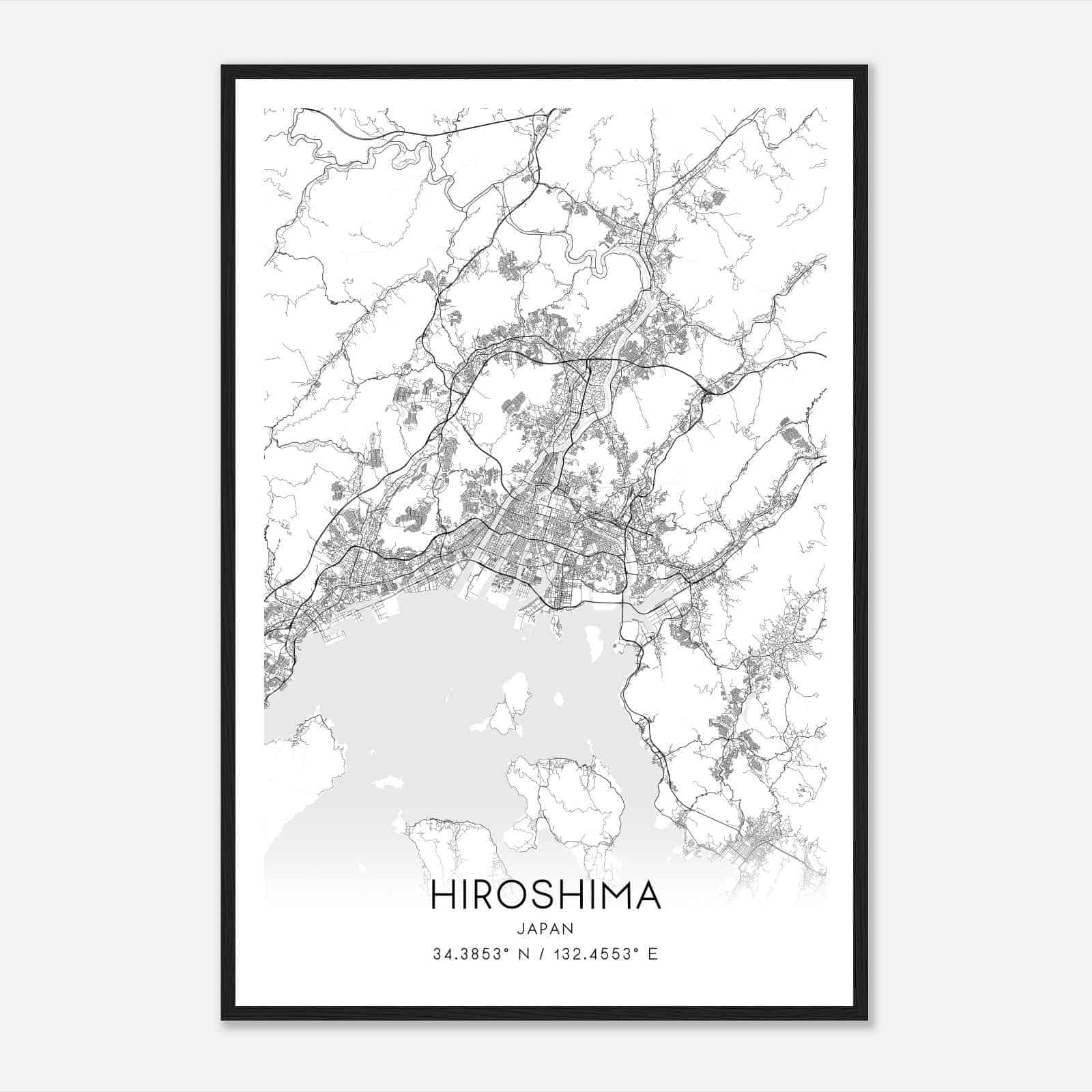 Hiroshima Japan Map Poster, Hiroshima City Road Wall Art Print