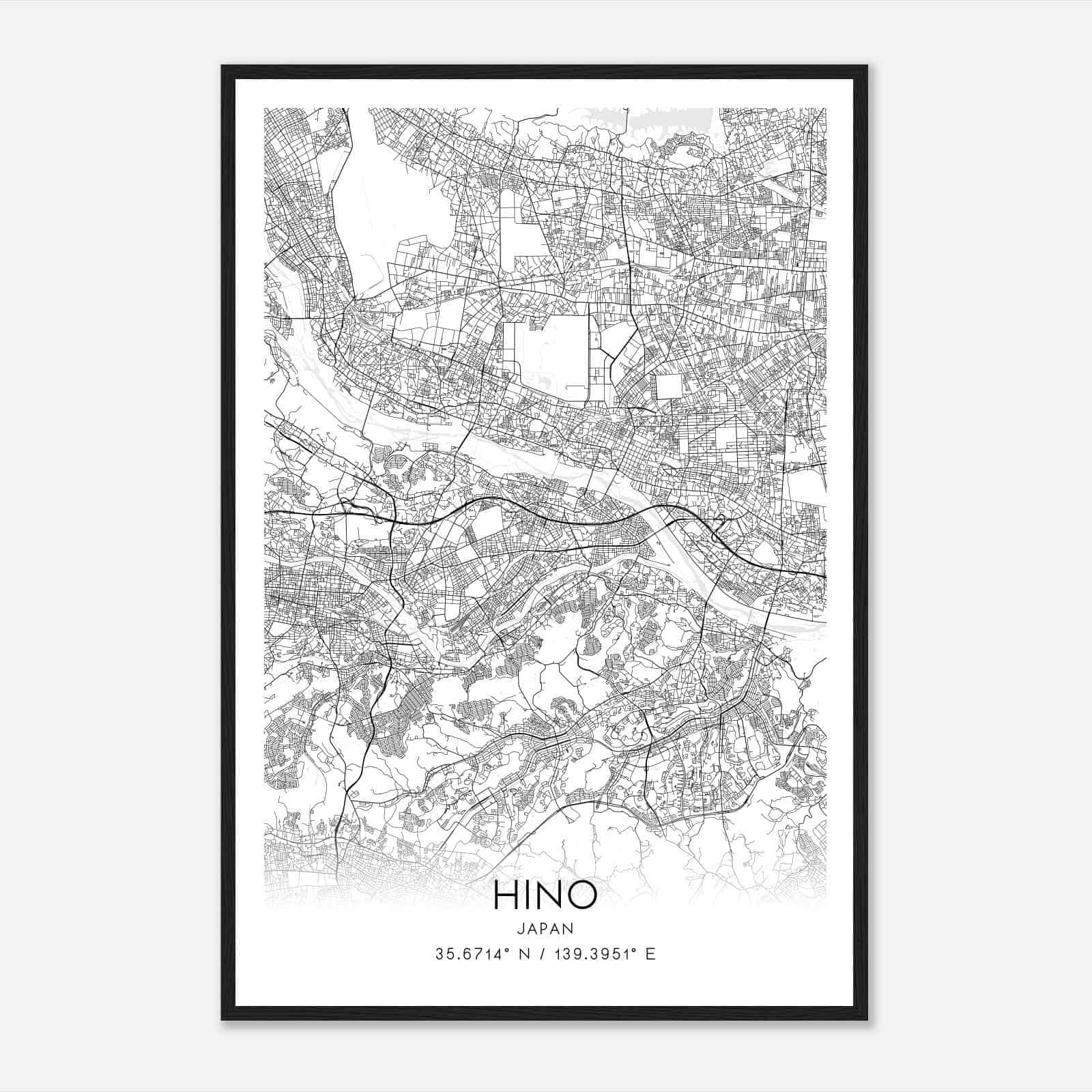 Hino Japan Map Poster, Hino City Road Wall Art Print