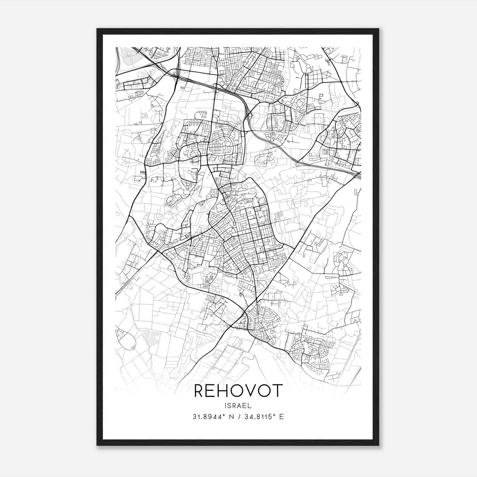 Rehovot Israel Map Poster, Rehovot City Road Wall Art Print