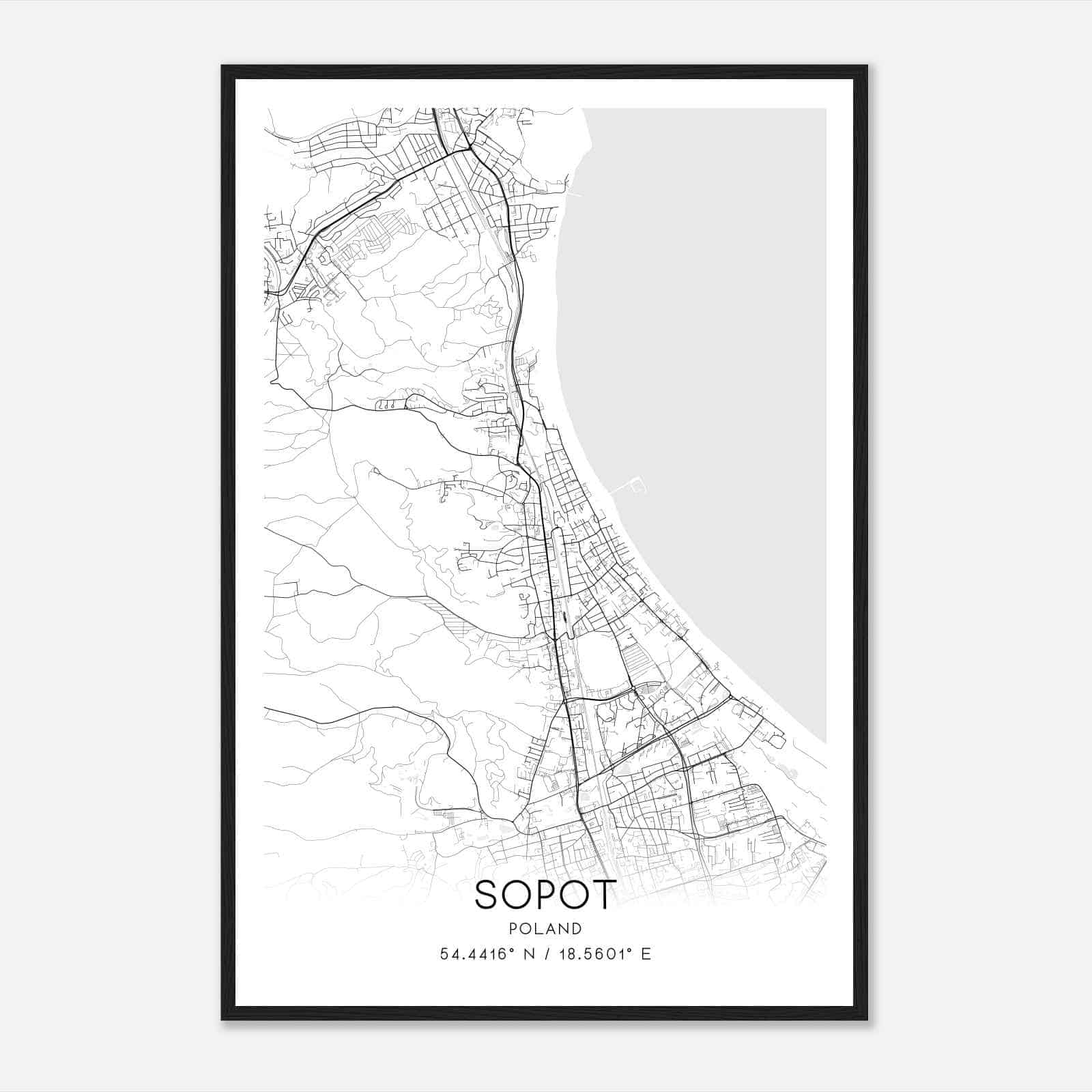 Sopot Poland Map Poster, Sopot City Road Wall Art Print