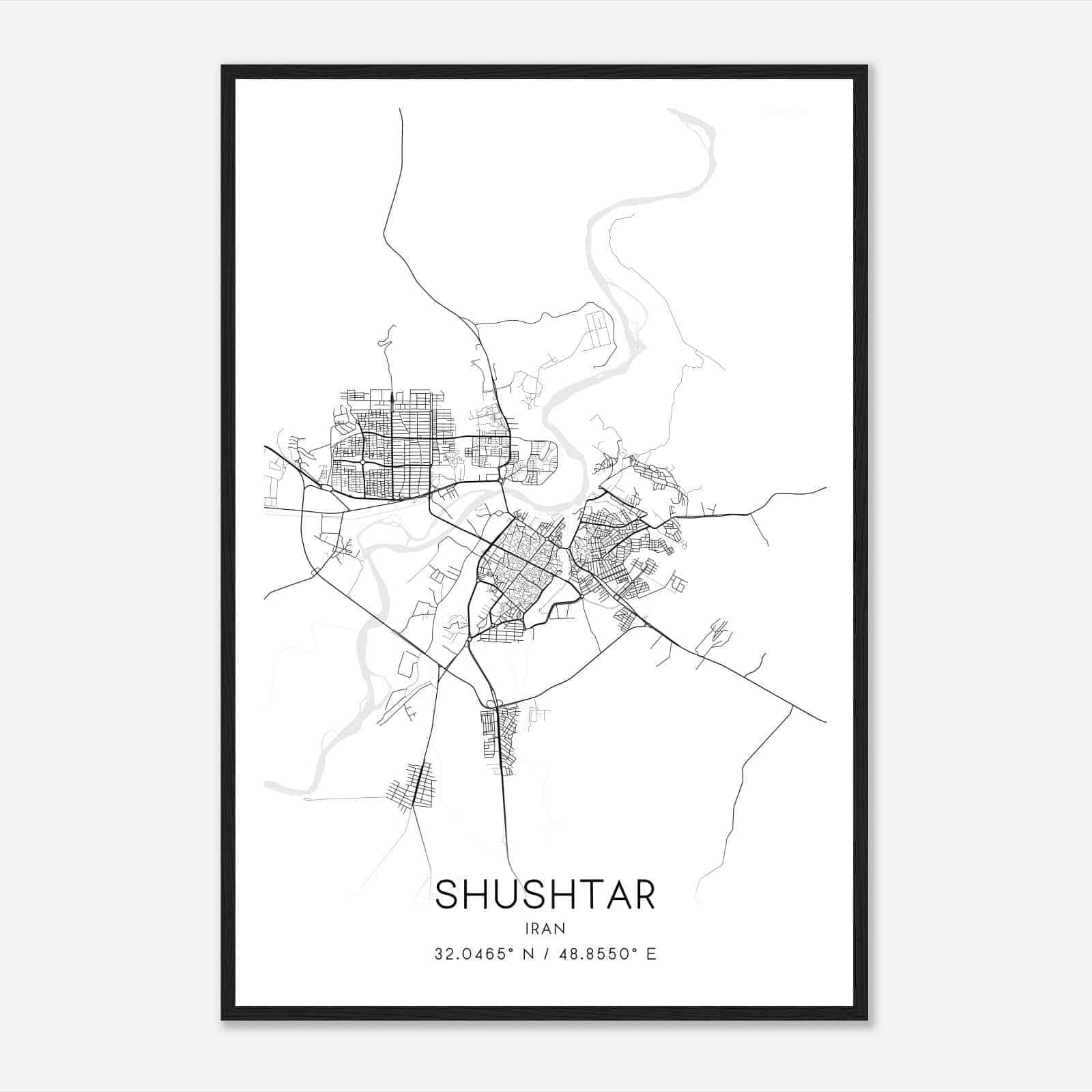 Shushtar Iran Map Poster, Shushtar City Road Wall Art Print