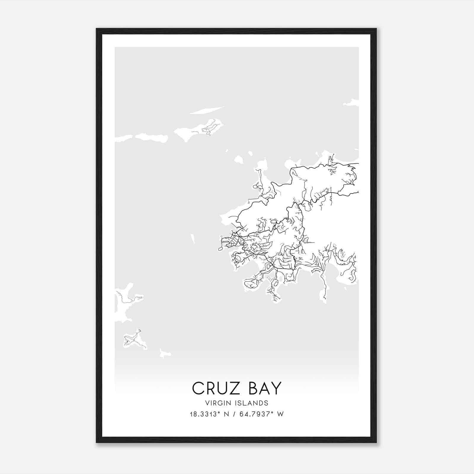 Cruz Bay Virgin Islands Map Poster, Cruz Bay City Road Wall Art Print
