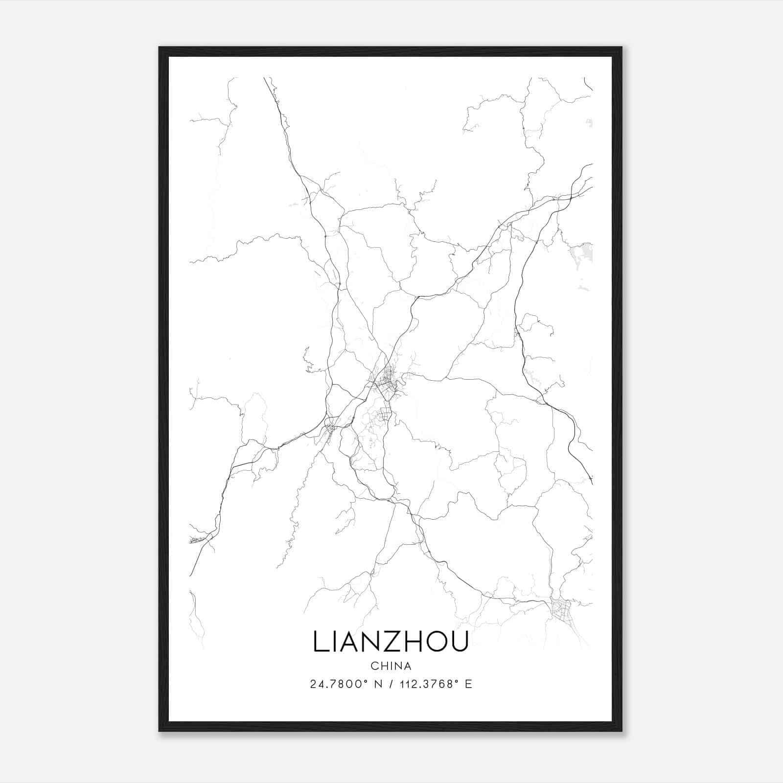 Lianzhou China Map Poster, Lianzhou City Road Wall Art Print