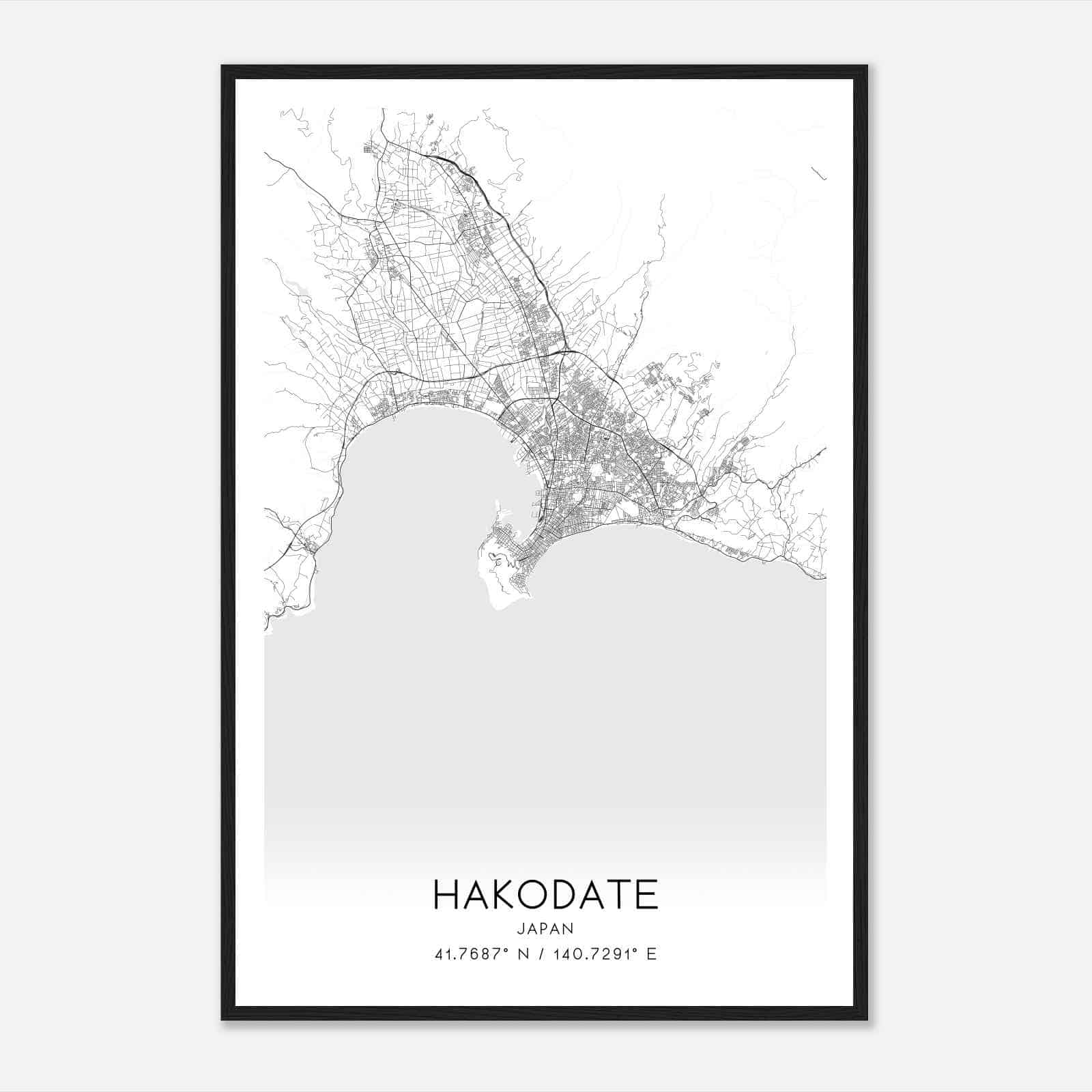 Hakodate Japan Map Poster, Hakodate City Road Wall Art Print