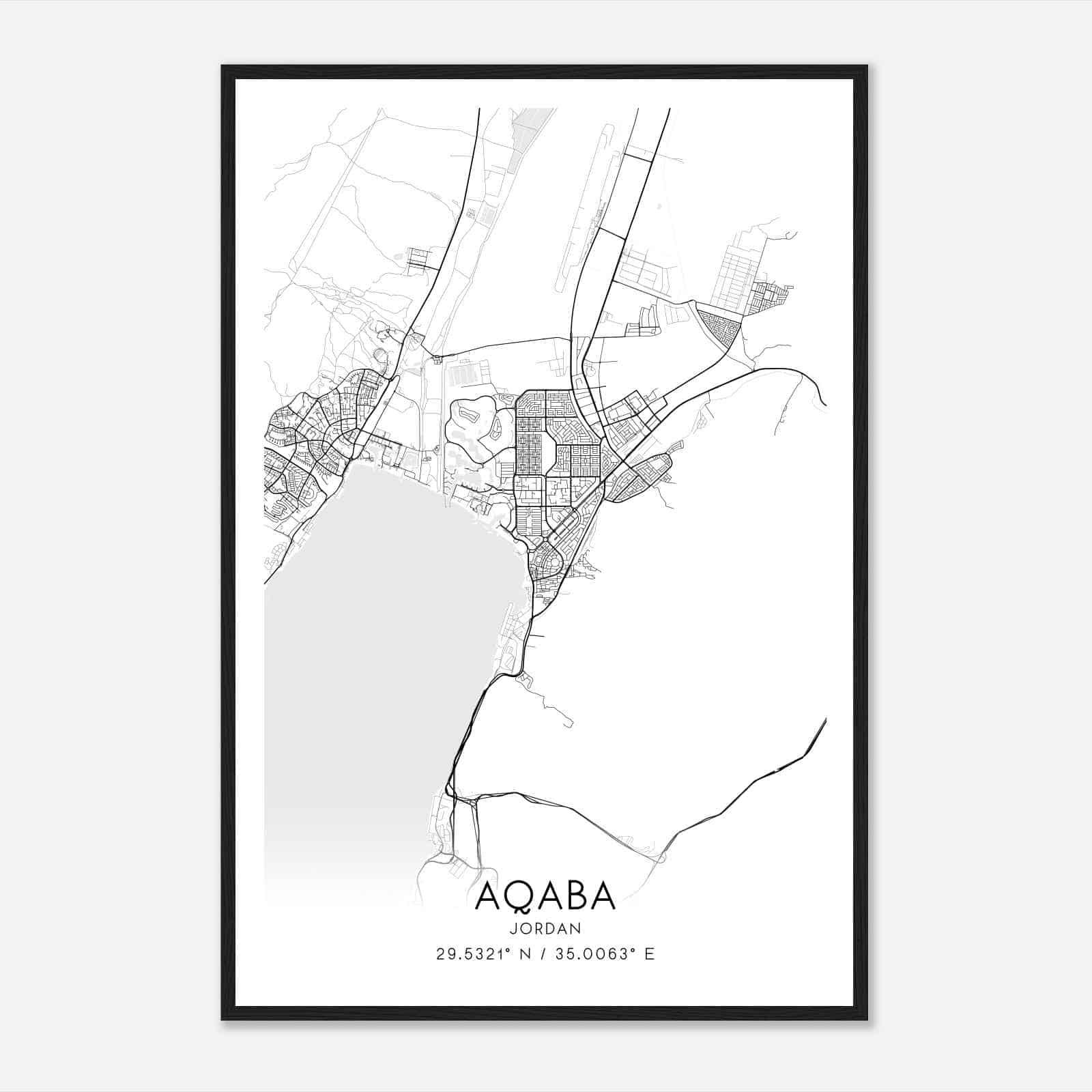Aqaba Jordan Map Poster, Aqaba City Road Wall Art Print