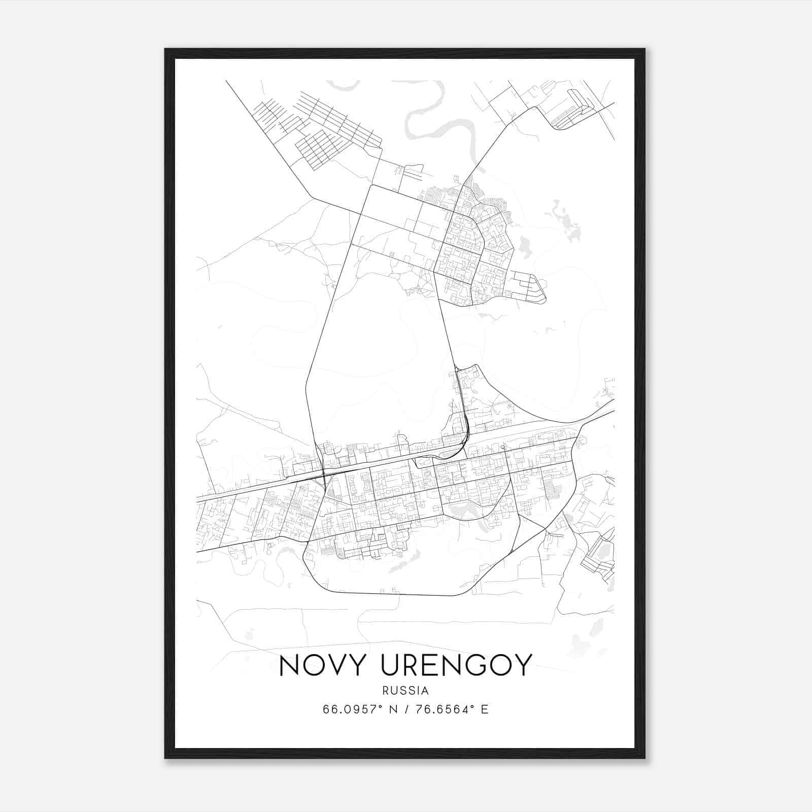 Novy Urengoy Russia Map Poster, Novy Urengoy City Road Wall Art Print
