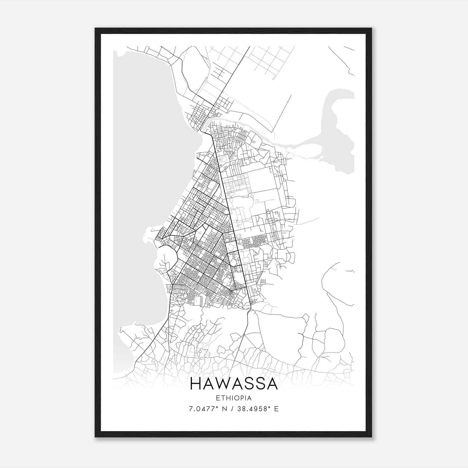 Hawassa Ethiopia Map Poster, Hawassa City Road Wall Art Print