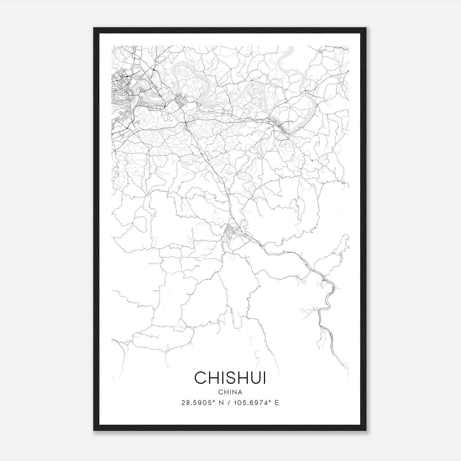 Chishui China Map Poster, Chishui City Road Wall Art Print