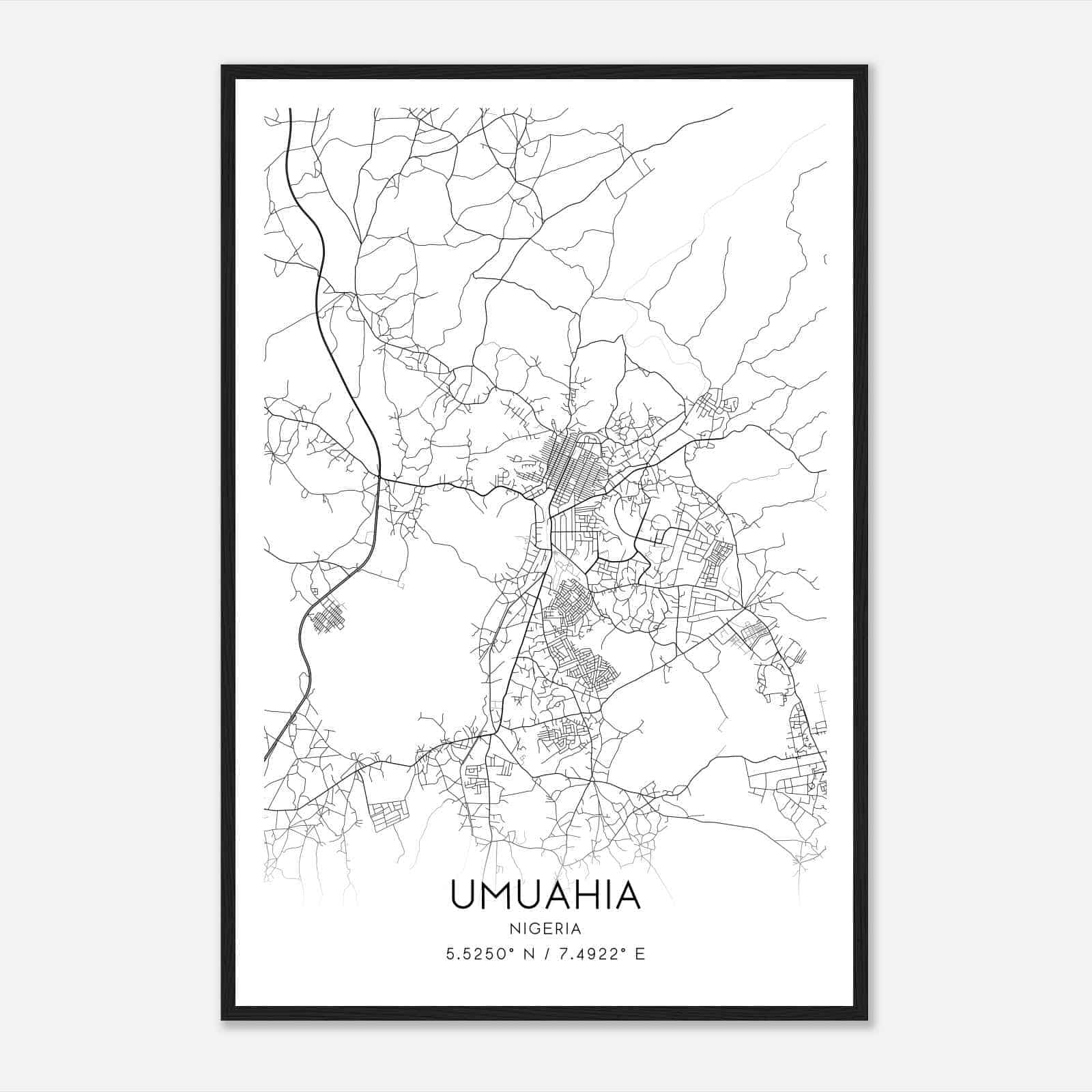 Umuahia Nigeria Map Poster, Umuahia City Road Wall Art Print