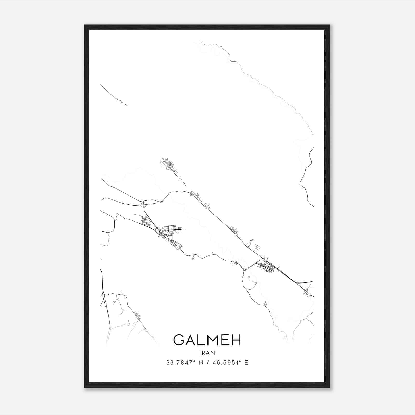 Galmeh Iran Map Poster, Galmeh City Road Wall Art Print