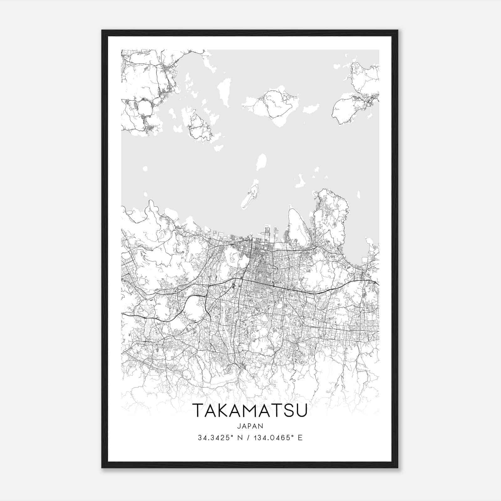 Takamatsu Japan Map Poster, Takamatsu City Road Wall Art Print