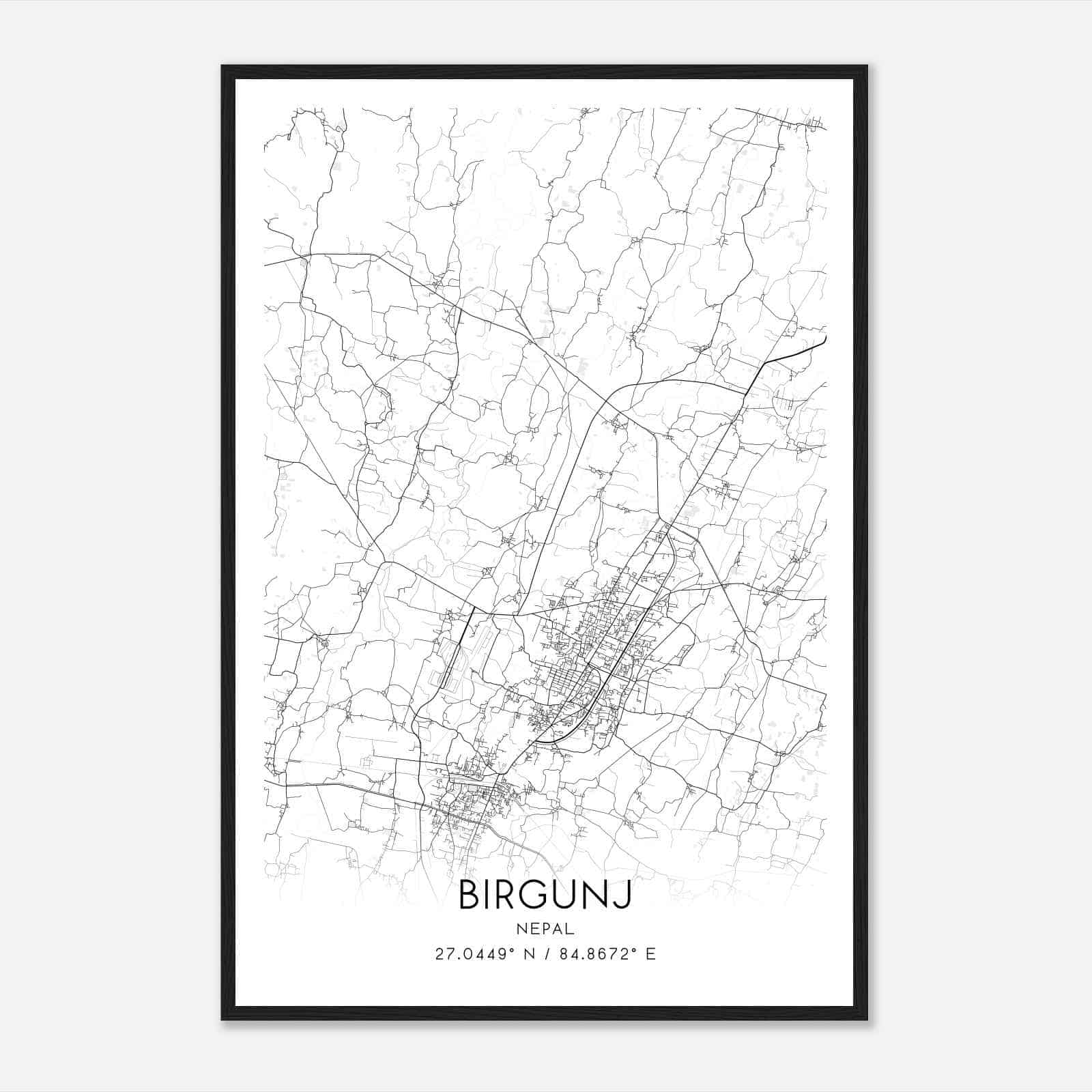 Birgunj Nepal Map Poster, Birgunj City Road Wall Art Print