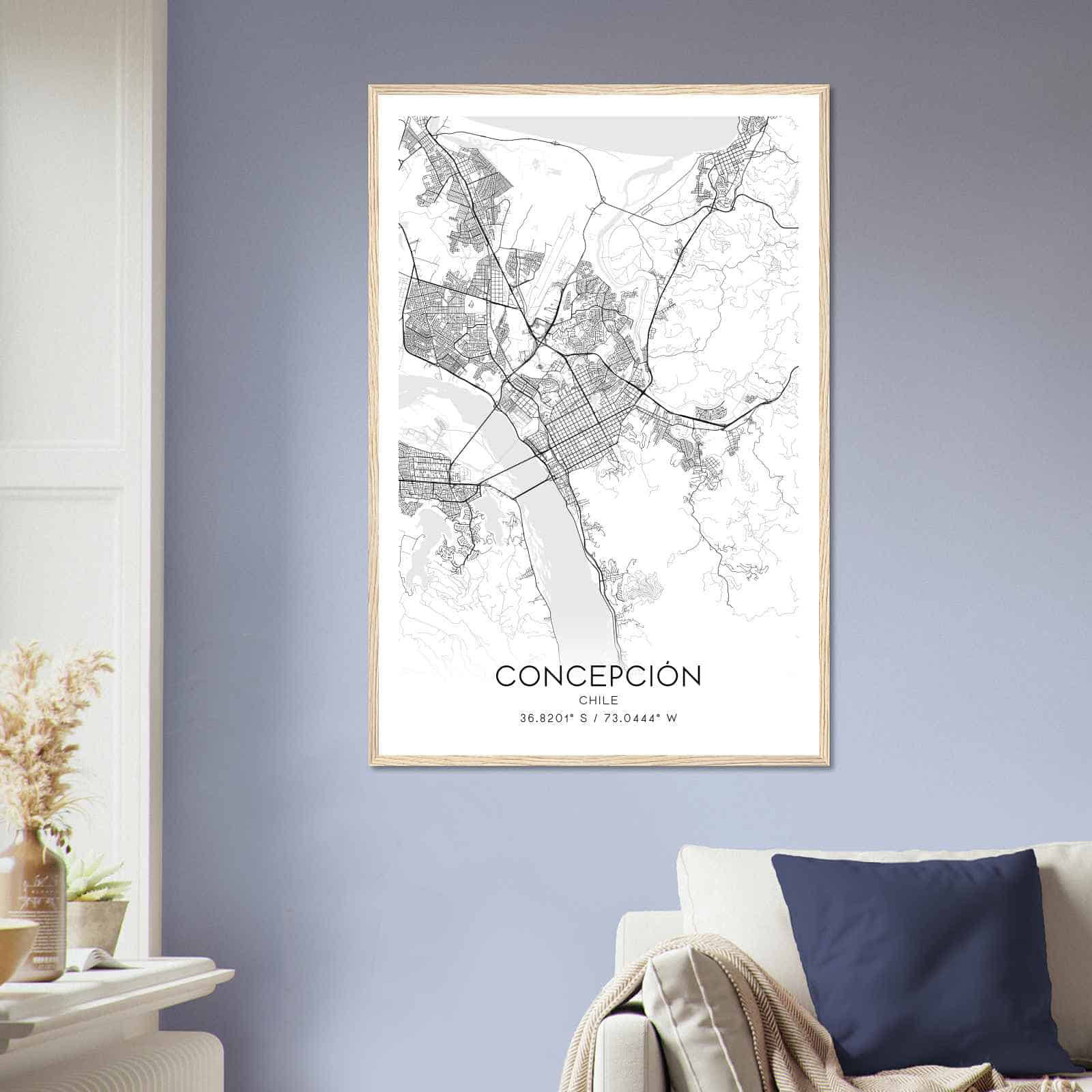 Concepcion Chile Map Poster, Concepcion City Road Wall Art Print