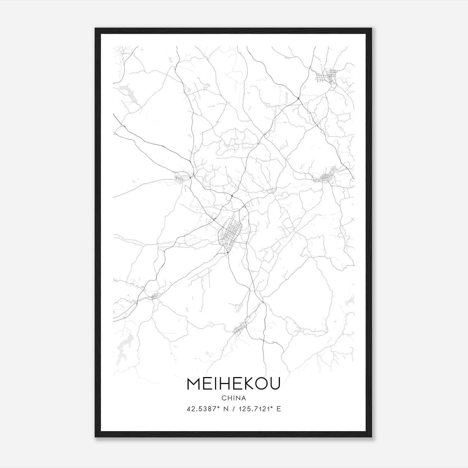Meihekou China Map Poster, Meihekou City Road Wall Art Print