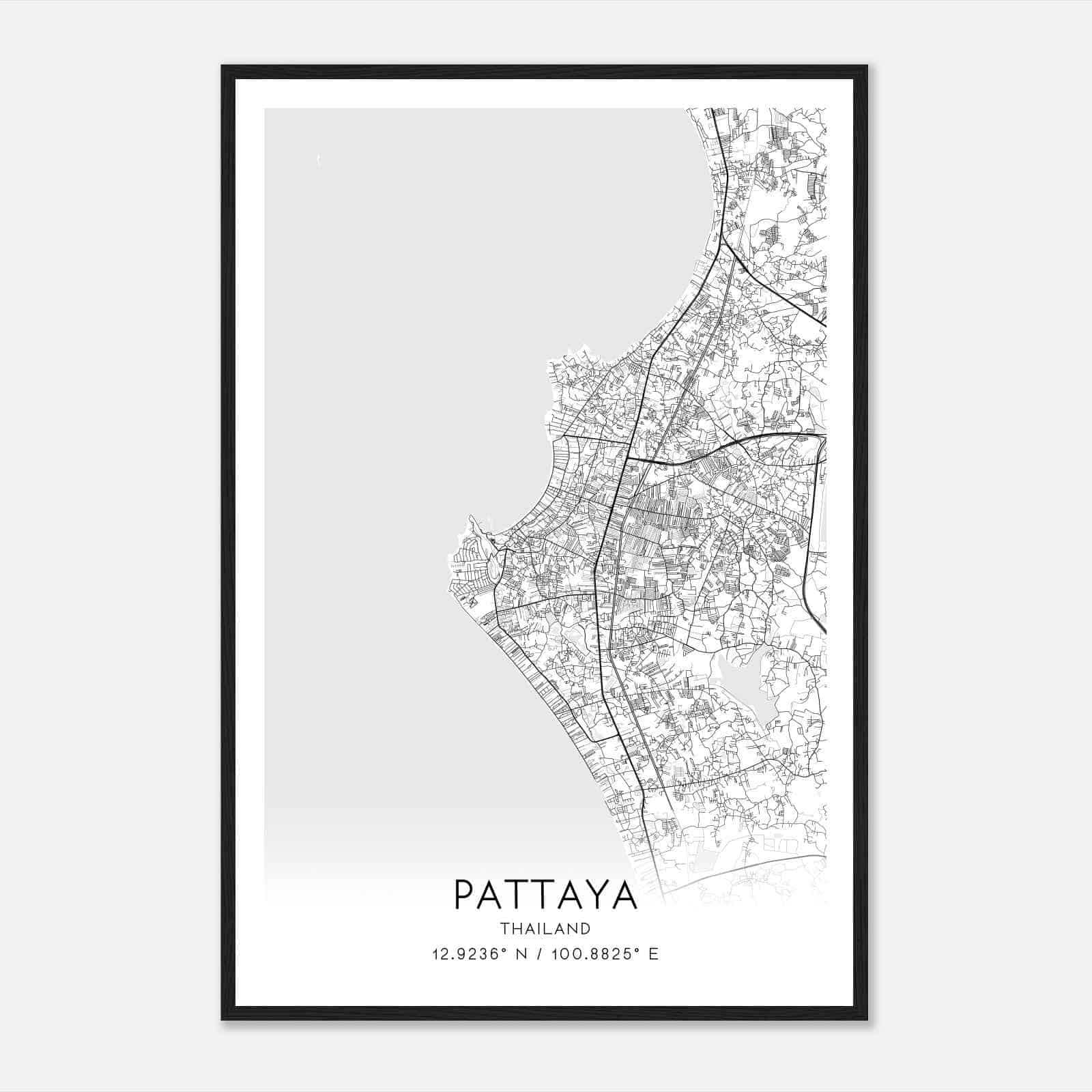 Pattaya Thailand Map Poster, Pattaya City Road Wall Art Print