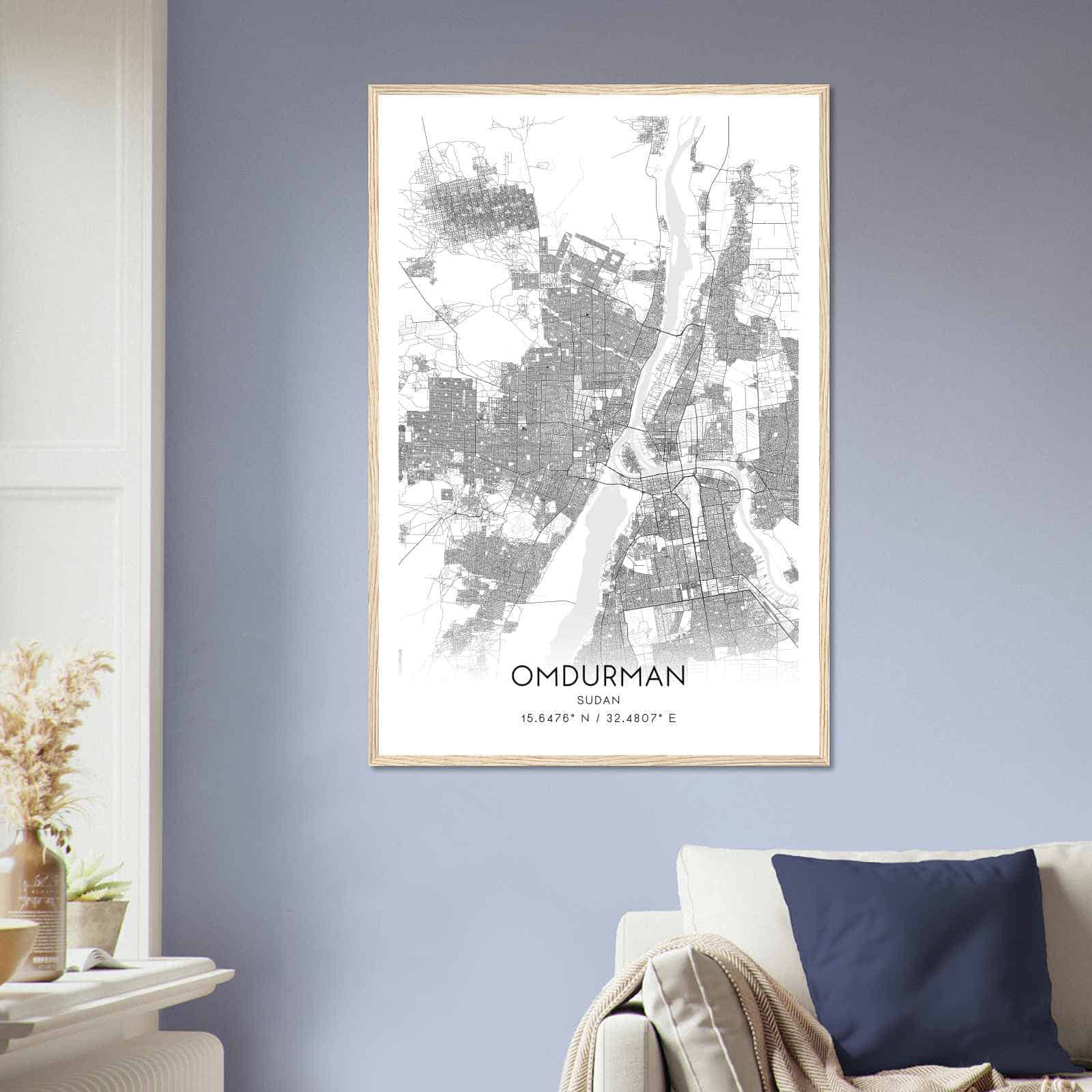 Omdurman Sudan Map Poster, Omdurman City Road Wall Art Print
