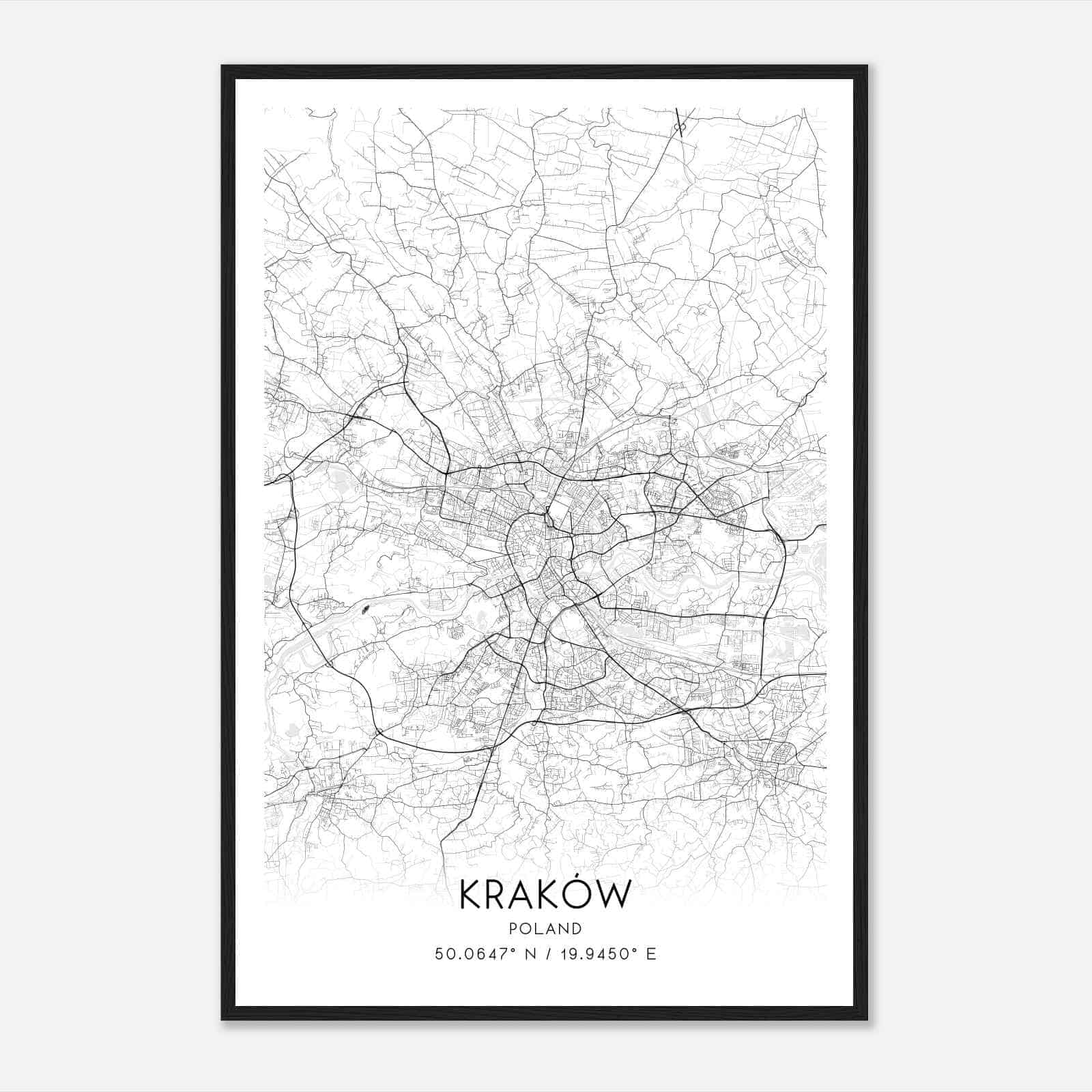 Krakow Poland Map Poster, Krakow City Road Wall Art Print