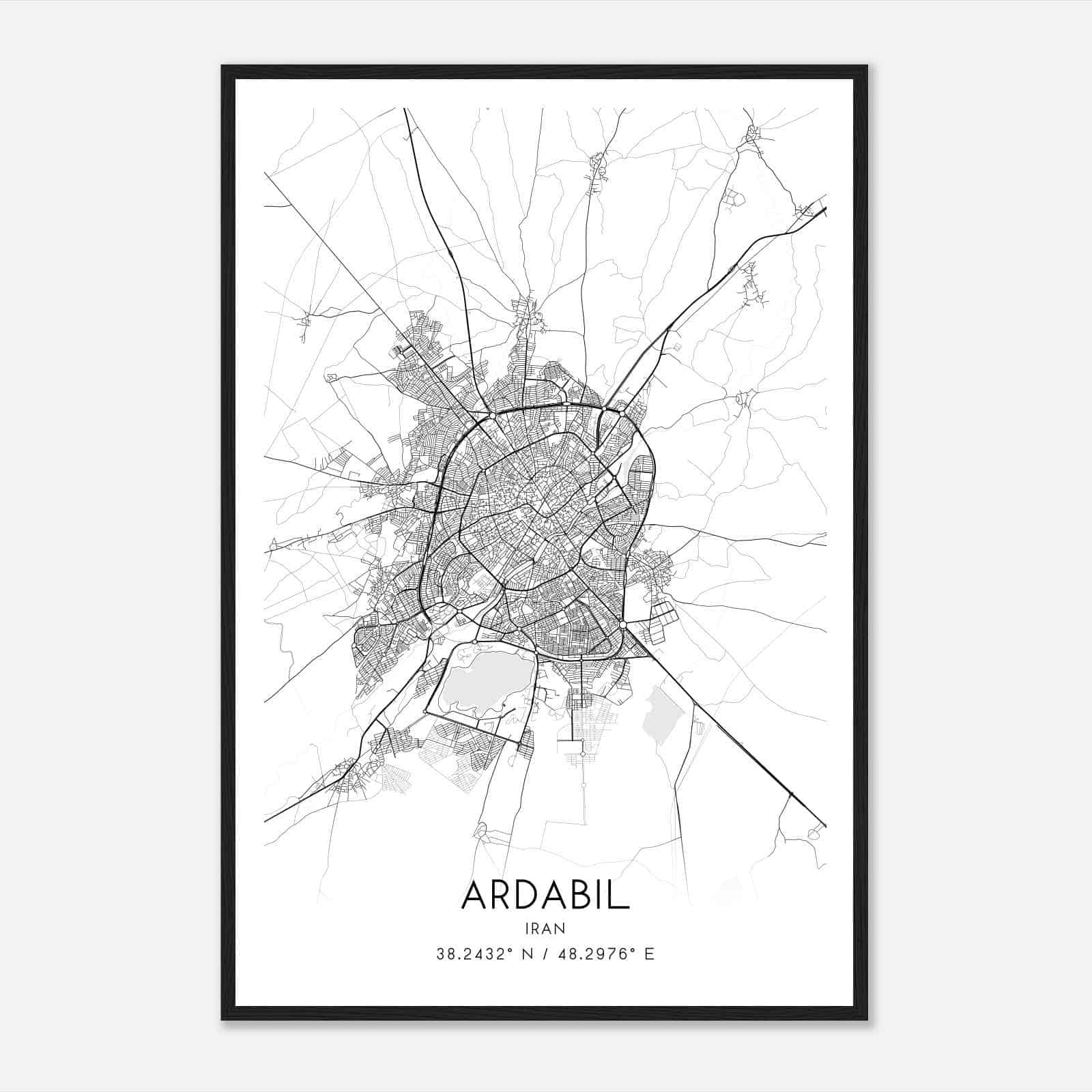 Ardabil Iran Map Poster, Ardabil City Road Wall Art Print
