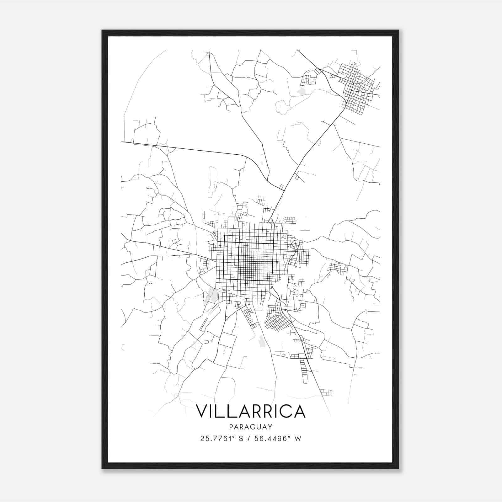 Villarrica Paraguay Map Poster, Villarrica City Road Wall Art Print