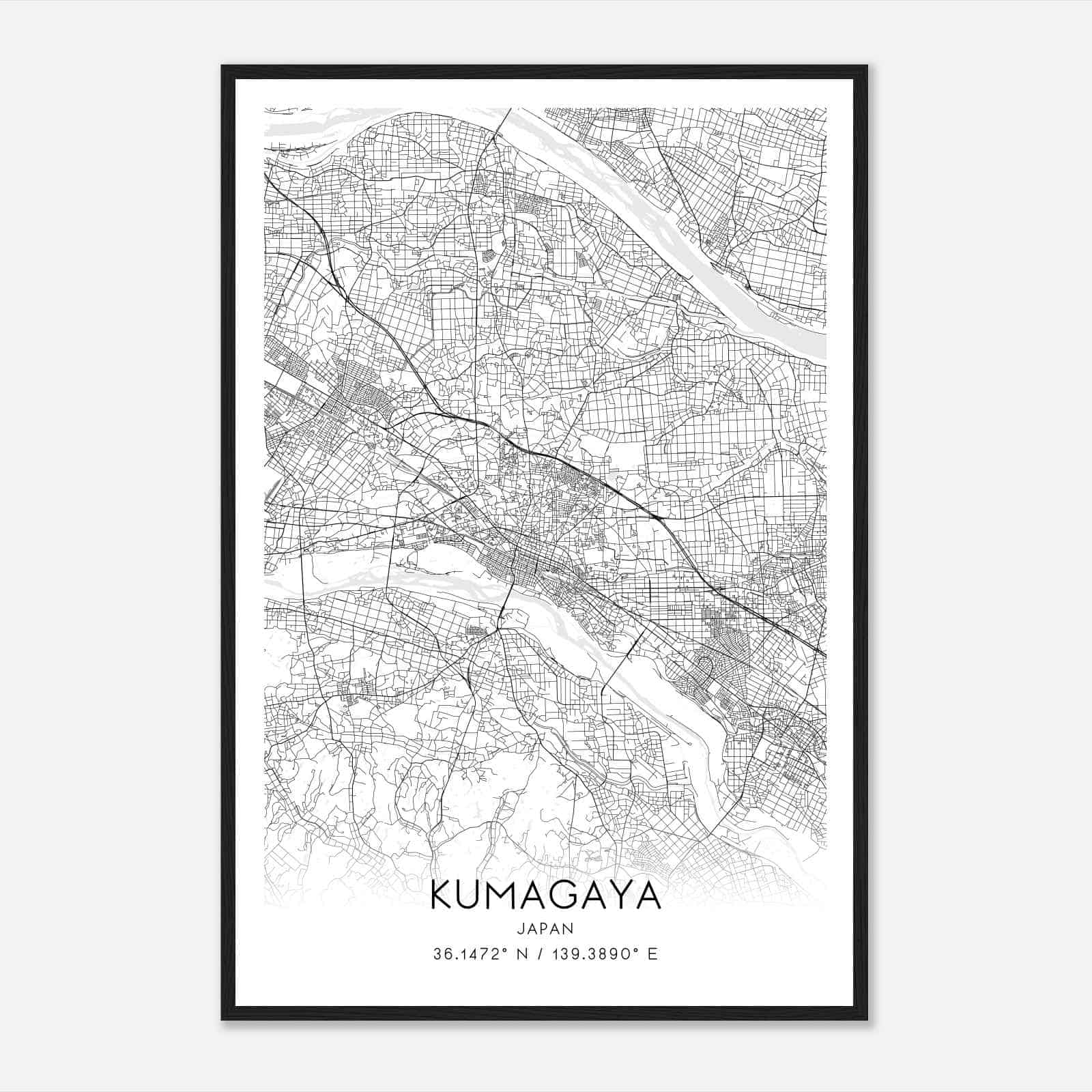 Kumagaya Japan Map Poster, Kumagaya City Road Wall Art Print