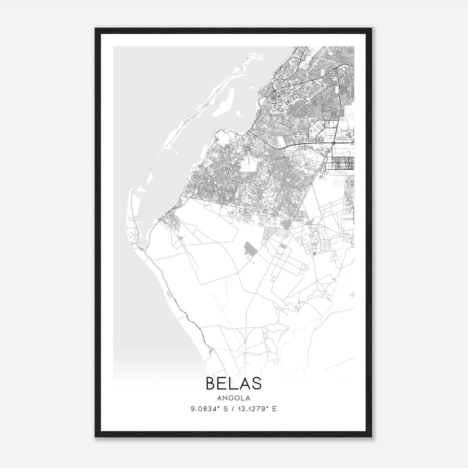 Belas Angola Map Poster, Belas City Road Wall Art Print