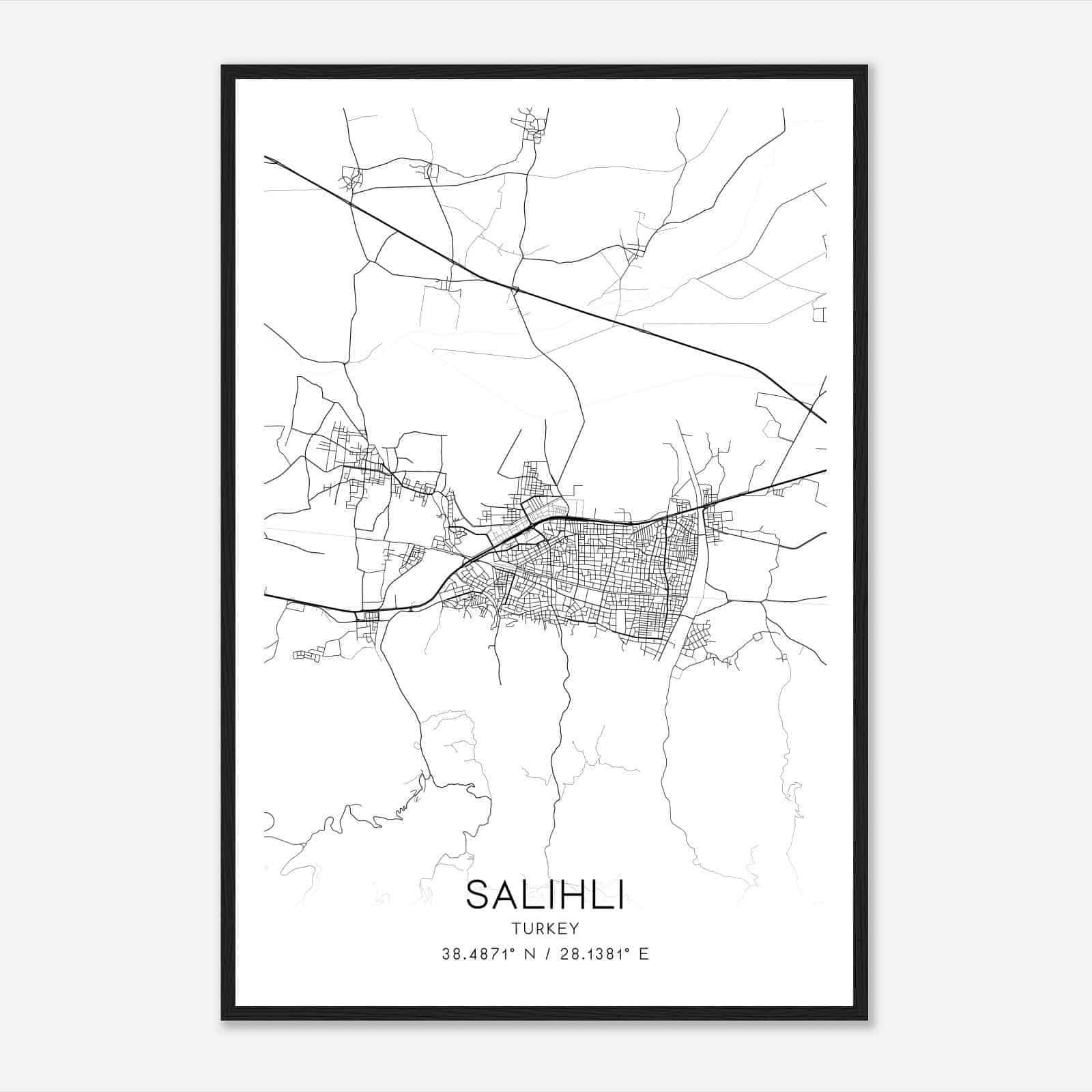 Salihli Turkey Map Poster, Salihli City Road Wall Art Print