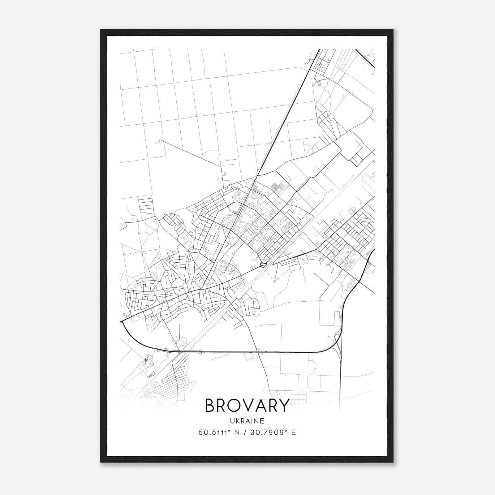 Brovary Ukraine Map Poster, Brovary City Road Wall Art Print