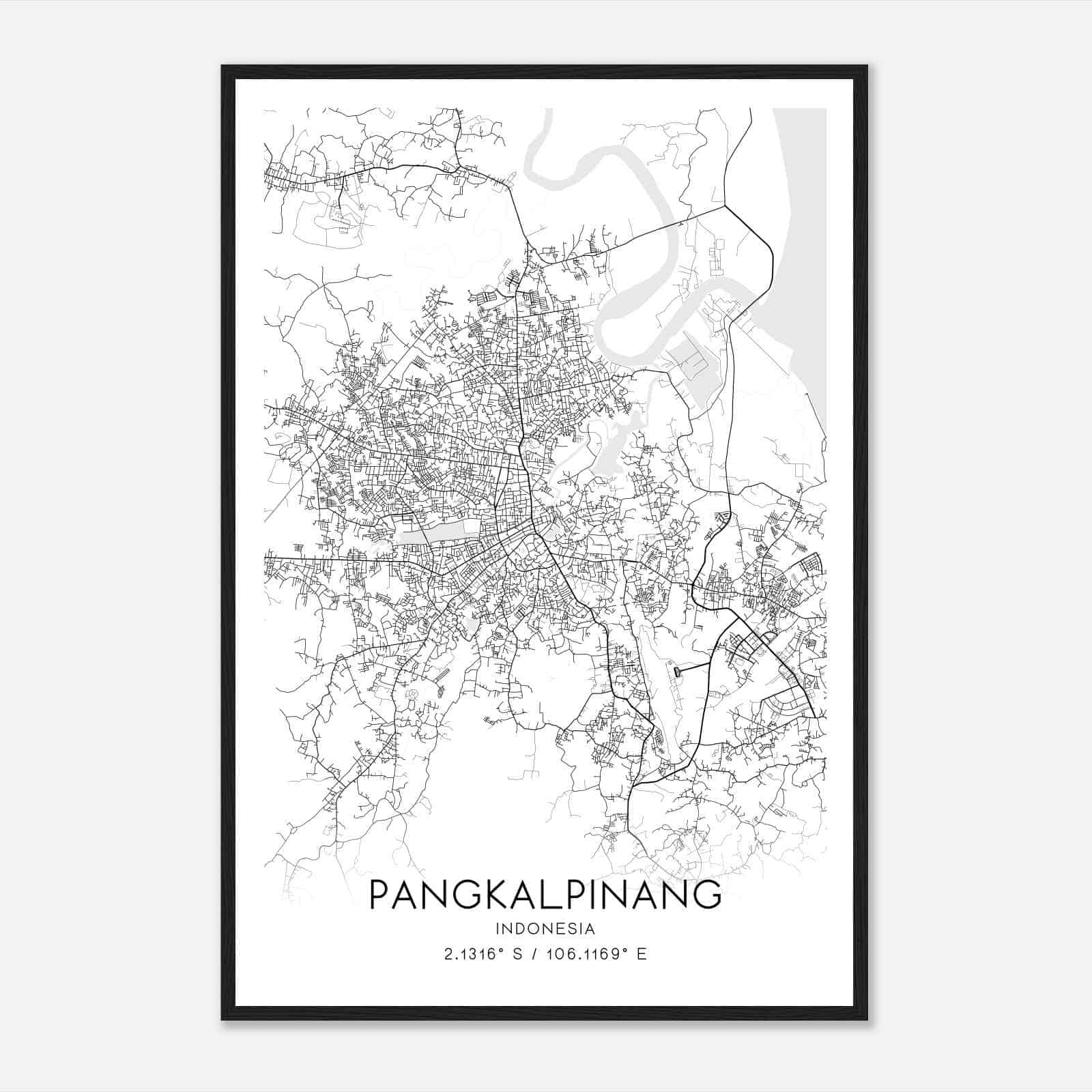 Pangkalpinang Indonesia Map Poster, Pangkalpinang City Road Wall Art Print