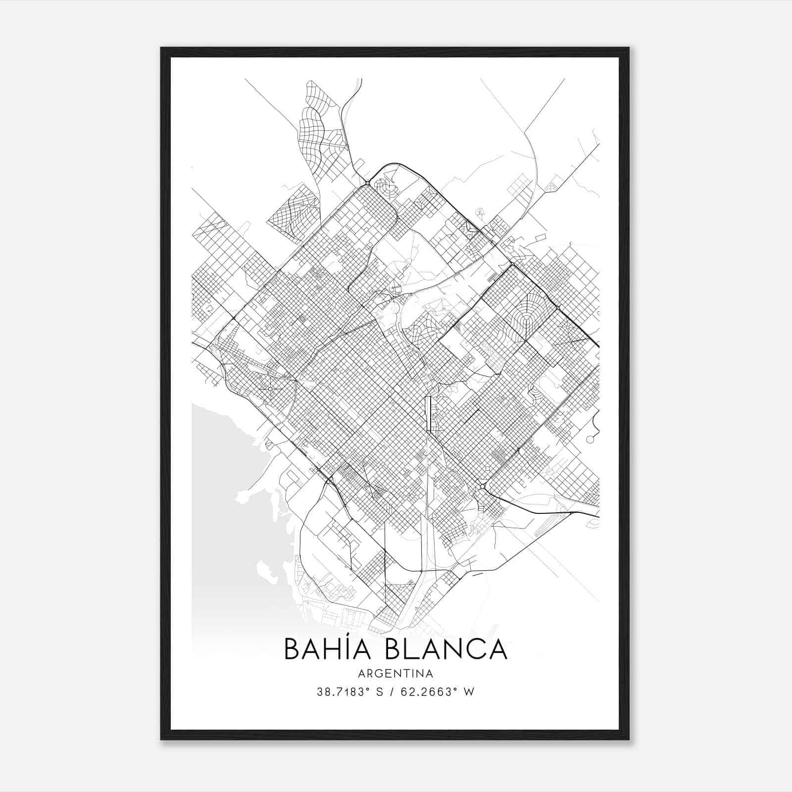 Bahia Blanca Argentina Map Poster, Bahia Blanca City Road Wall Art Print