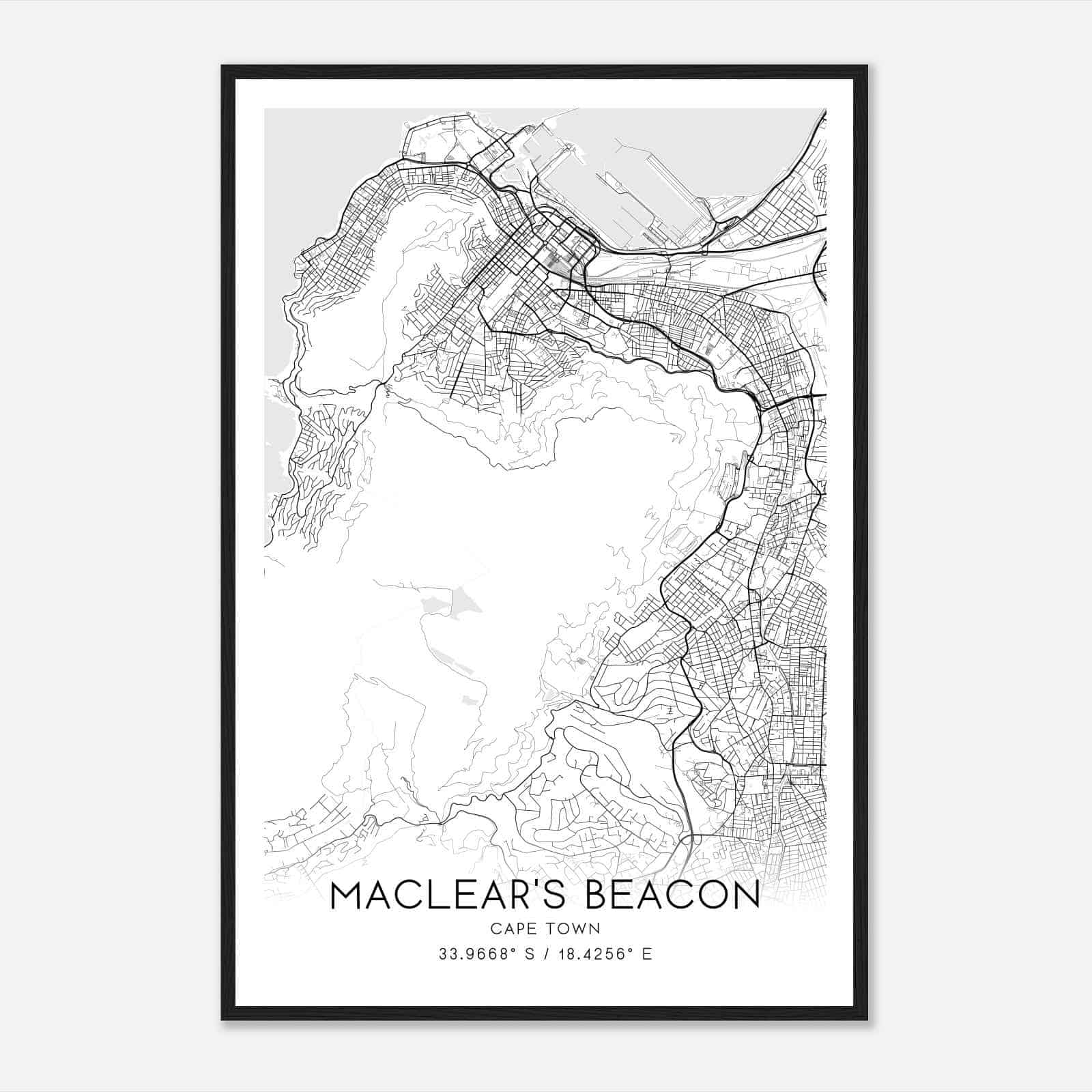Maclears Beacon Cape Town Map Poster, Maclears Beacon City Road Wall Art Print