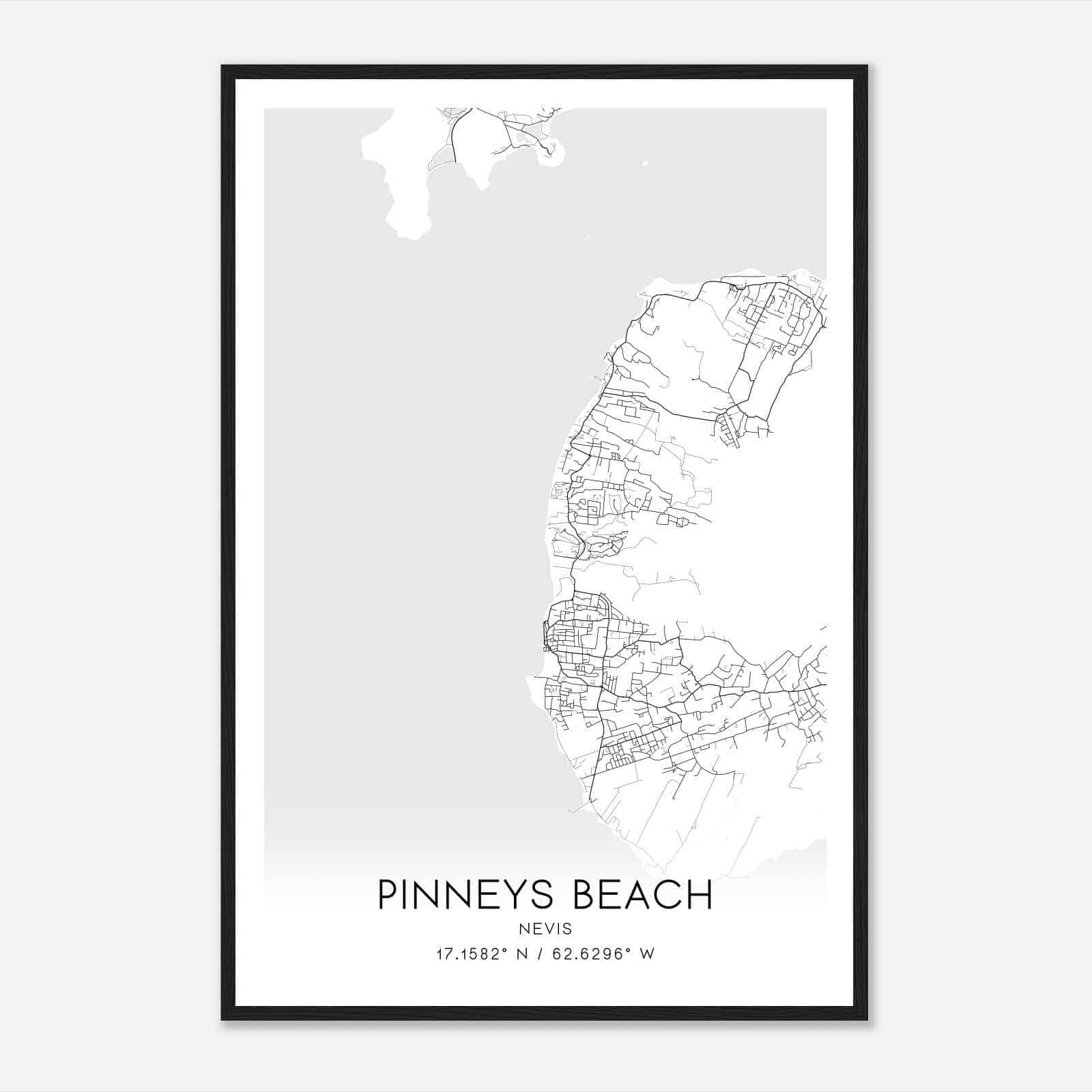 Pinneys beach Nevis Map Poster, Pinneys beach City Road Wall Art Print
