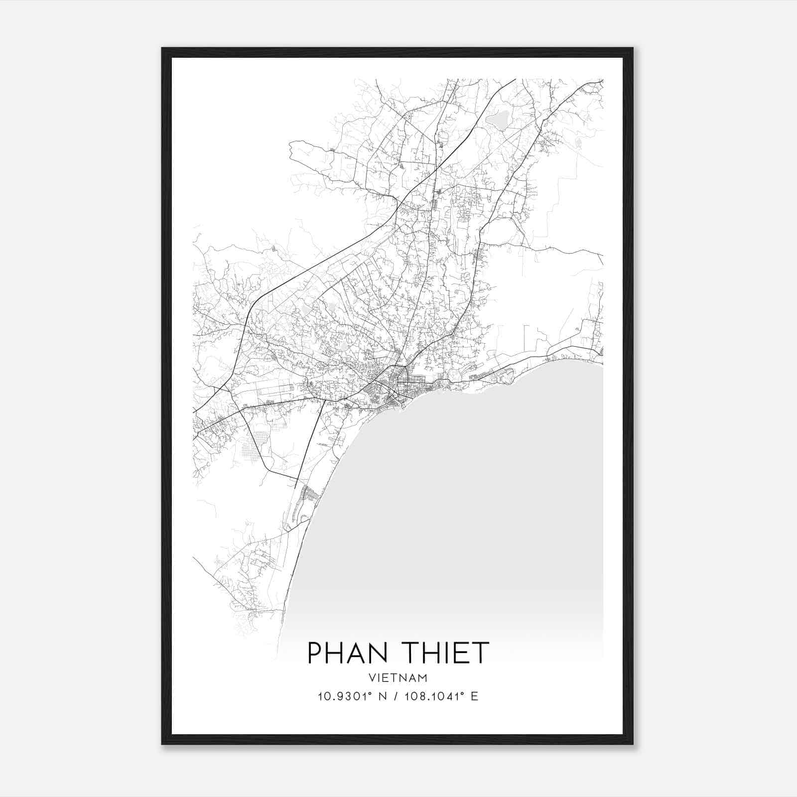Phan Thiet Vietnam Map Poster, Phan Thiet City Road Wall Art Print
