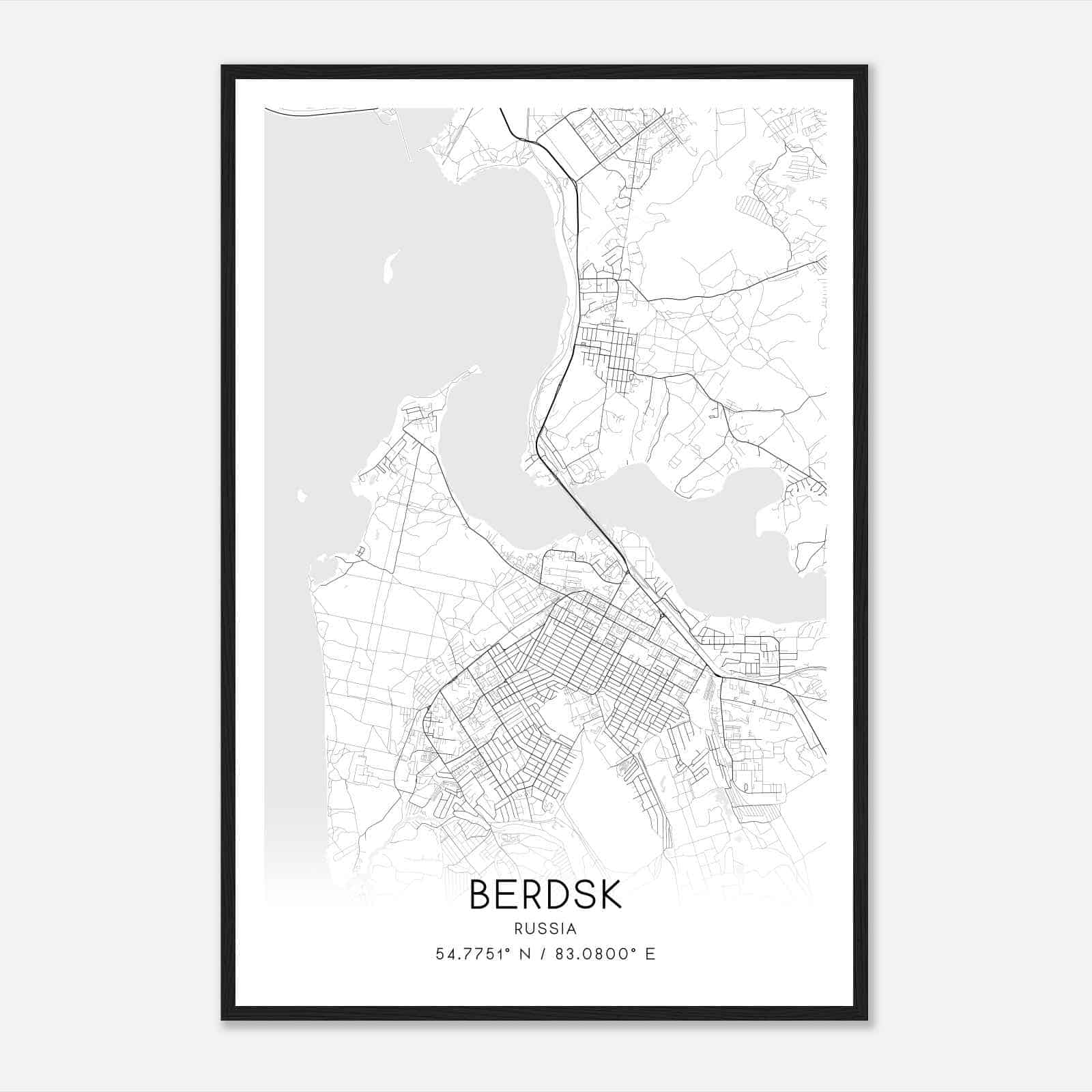 Berdsk Russia Map Poster, Berdsk City Road Wall Art Print