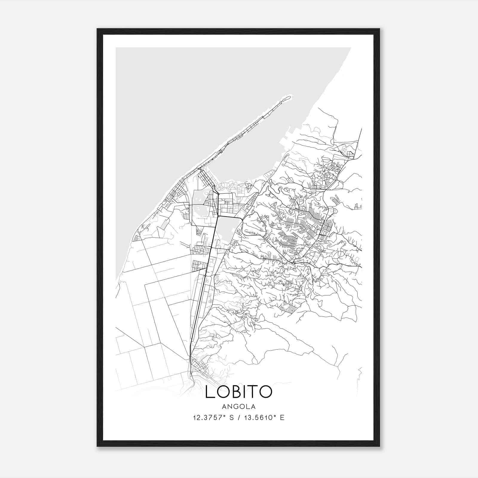 Lobito Angola Map Poster, Lobito City Road Wall Art Print