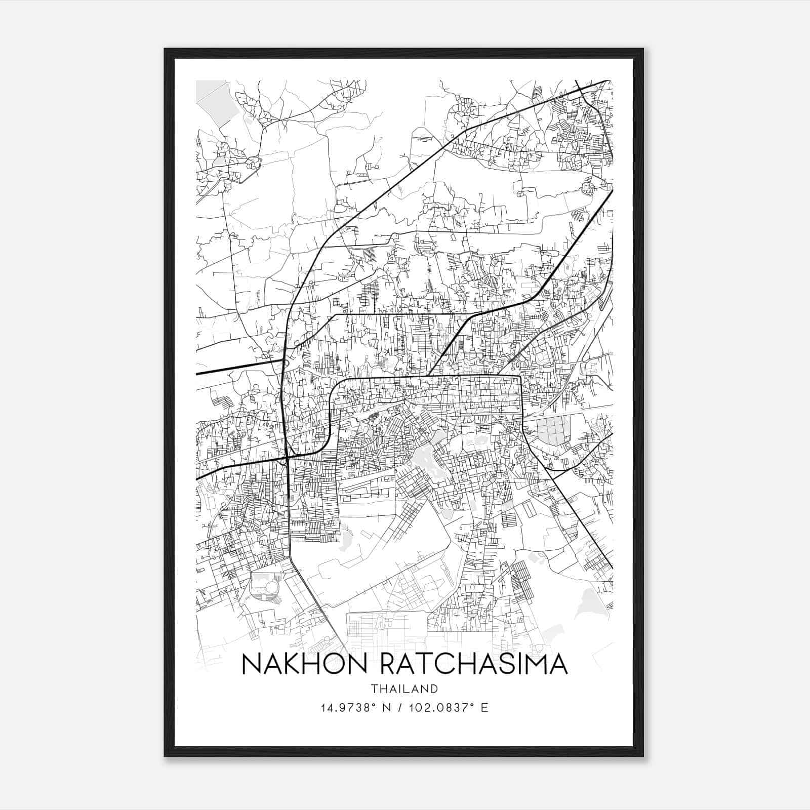 Nakhon Ratchasima Thailand Map Poster, Nakhon Ratchasima City Road Wall Art Print