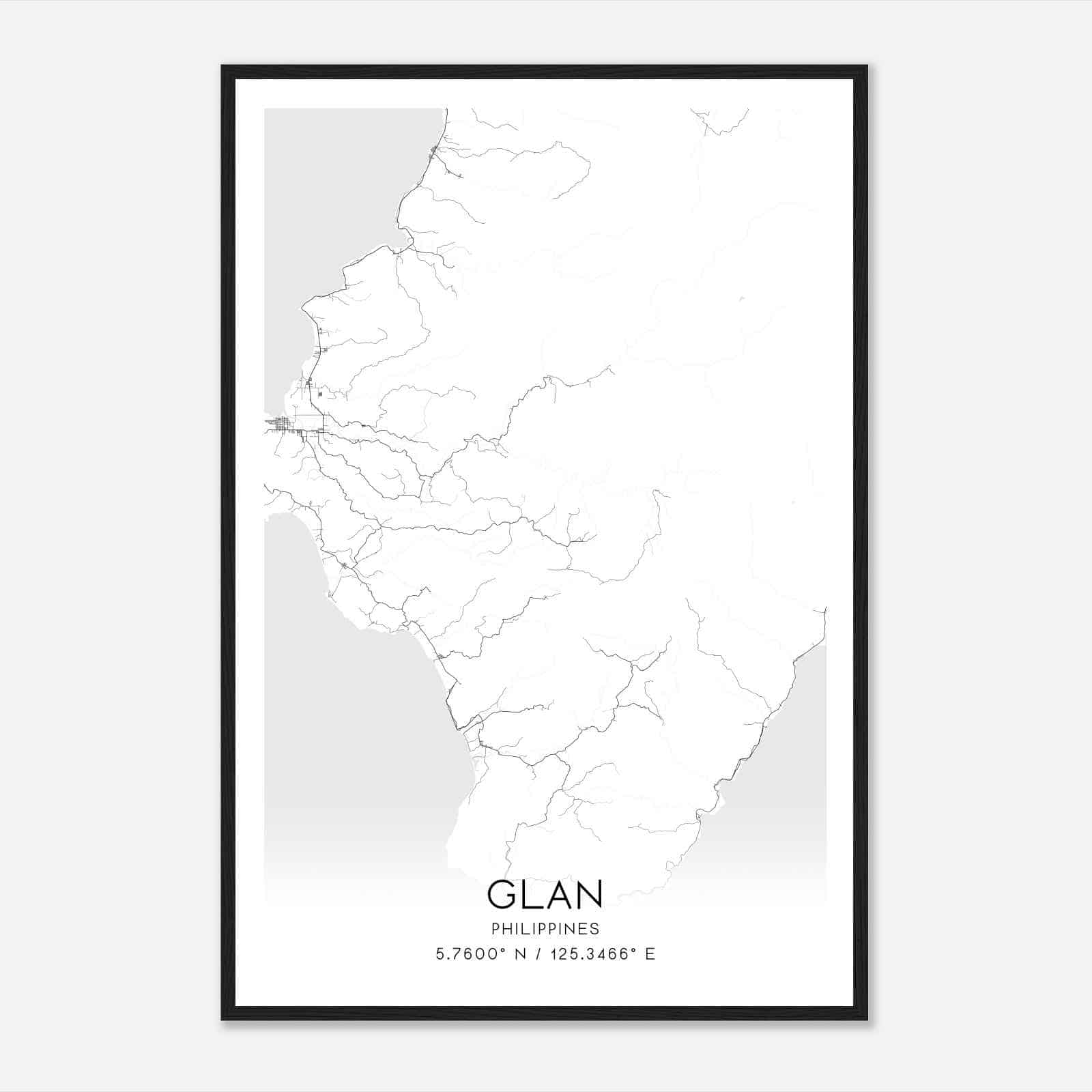 Glan Philippines Map Poster, Glan City Road Wall Art Print