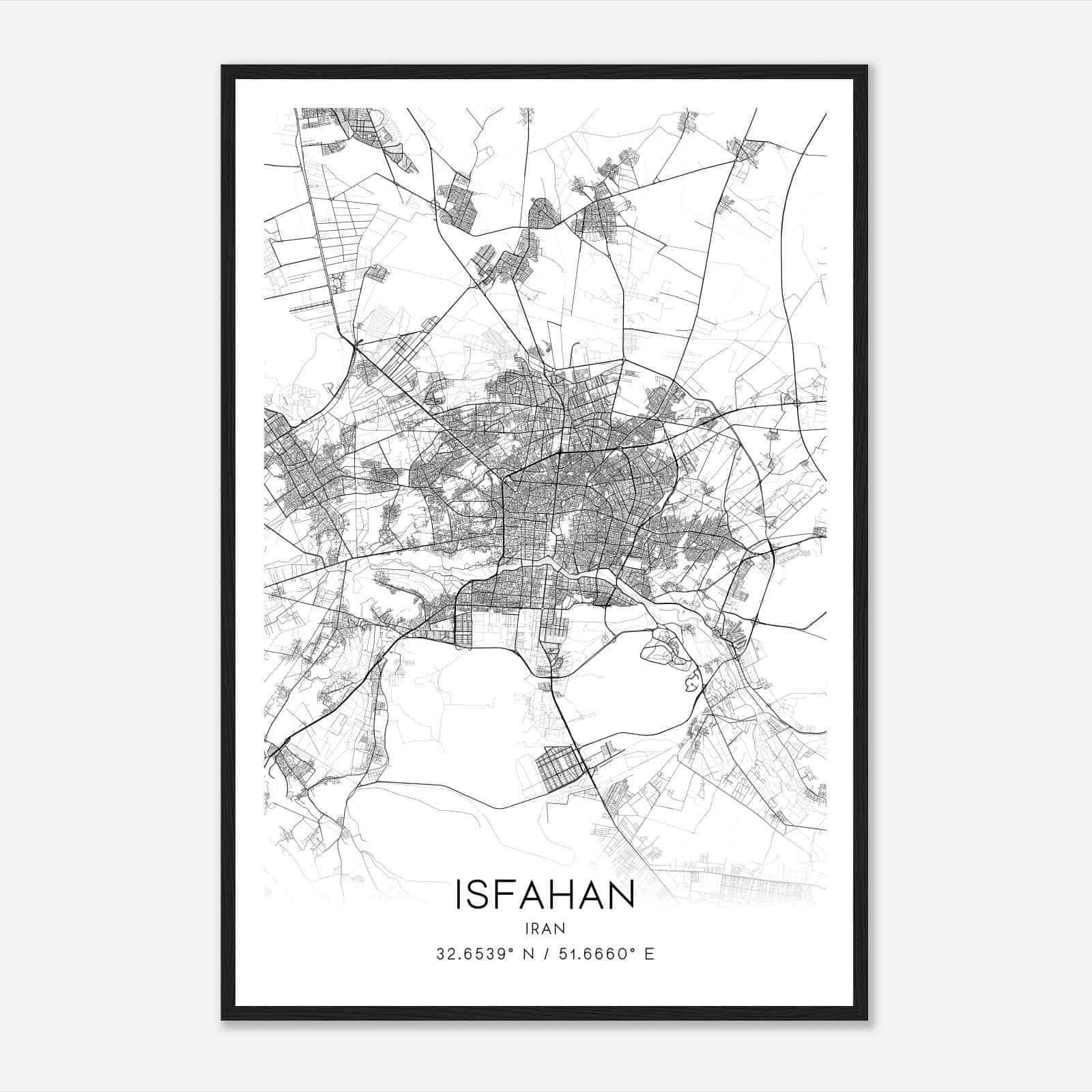 Isfahan Iran Map Poster, Isfahan City Road Wall Art Print
