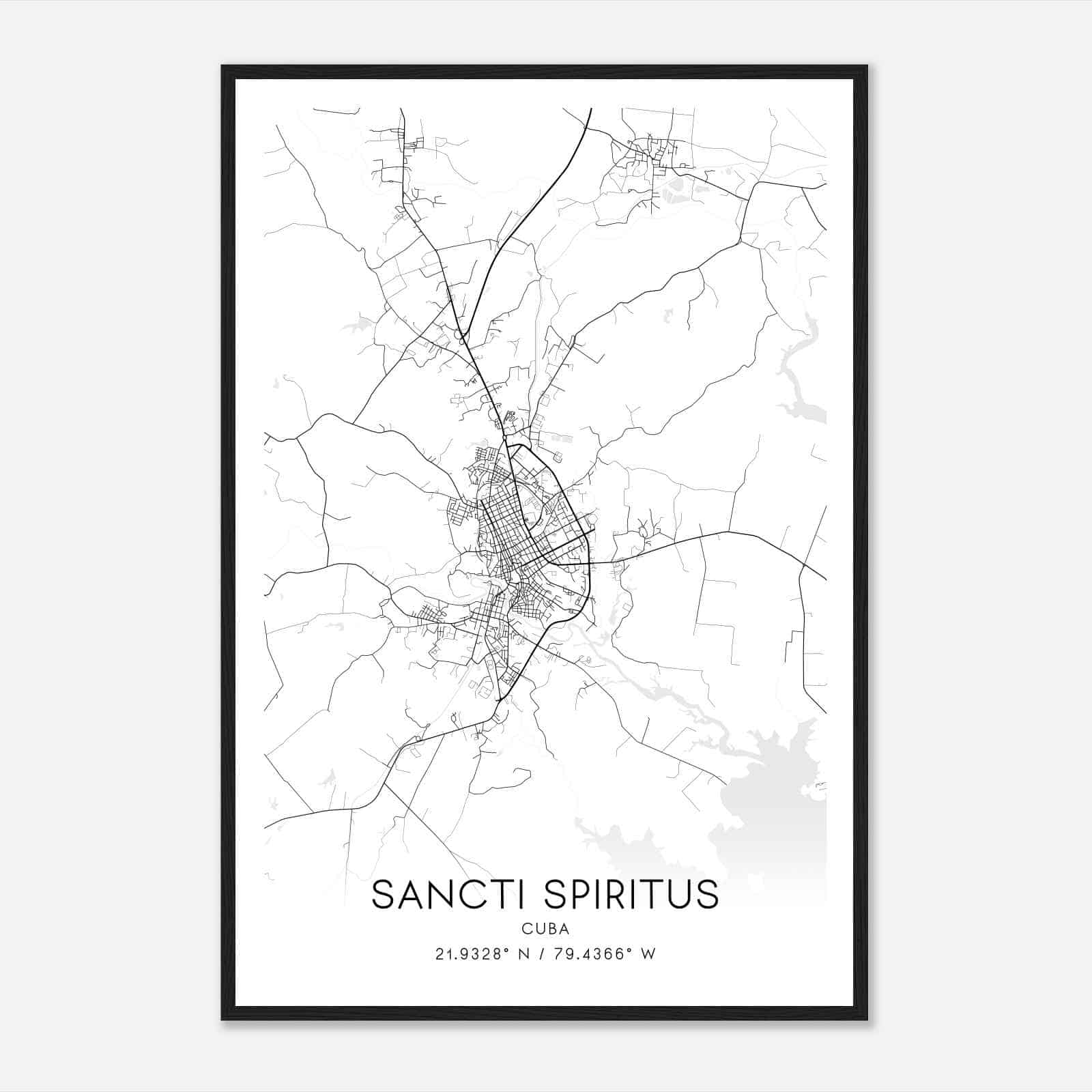 Sancti Spiritus Cuba Map Poster, Sancti Spiritus City Road Wall Art Print