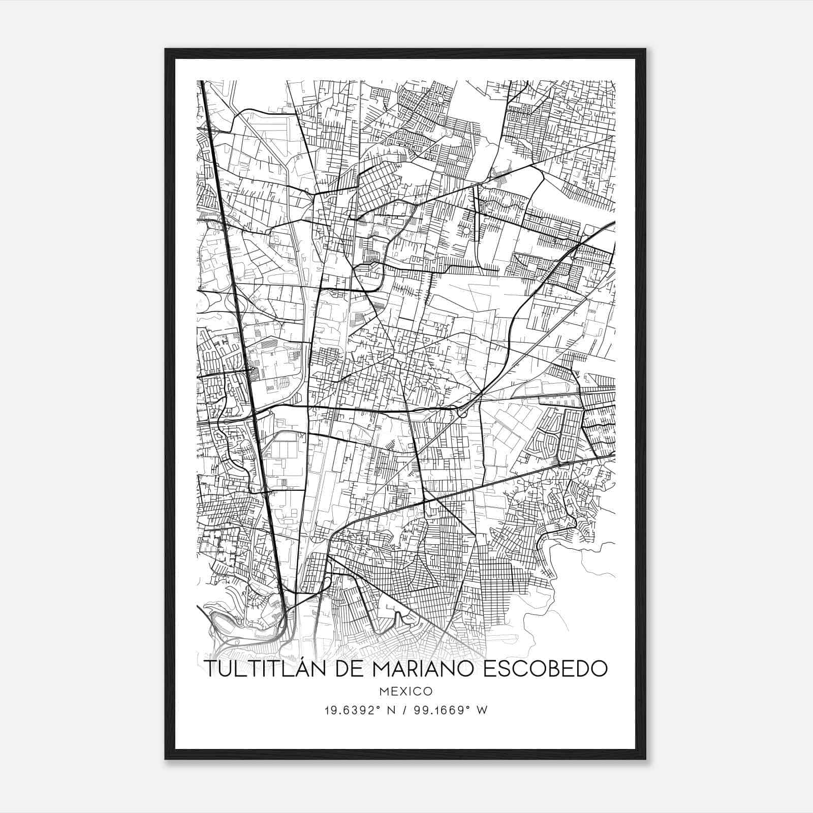 Tultitlan de Mariano Escobedo Mexico Map Poster, Tultitlan de Mariano Escobedo City Road Wall Art Print
