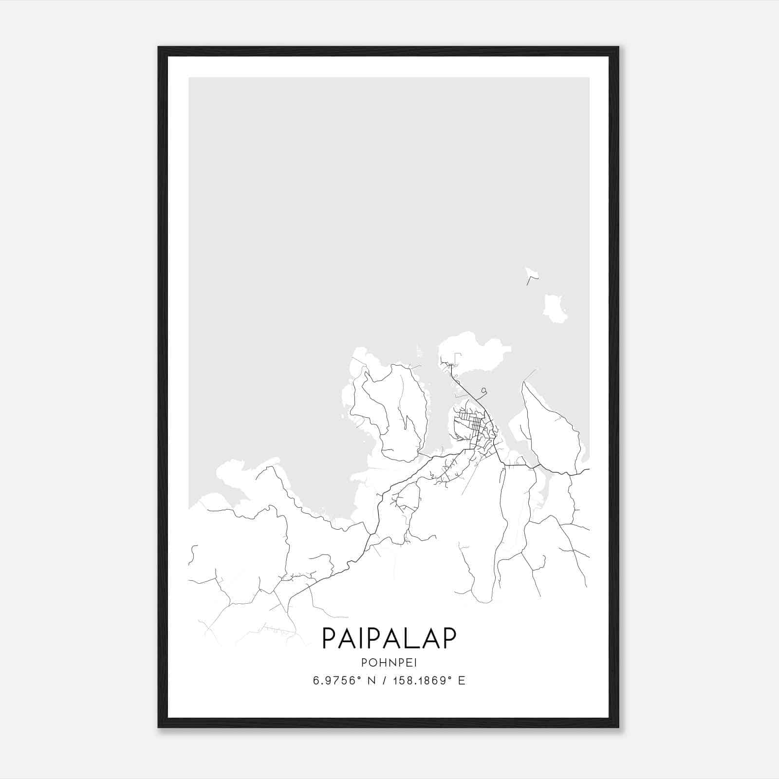 Paipalap Pohnpei Map Poster, Paipalap City Road Wall Art Print