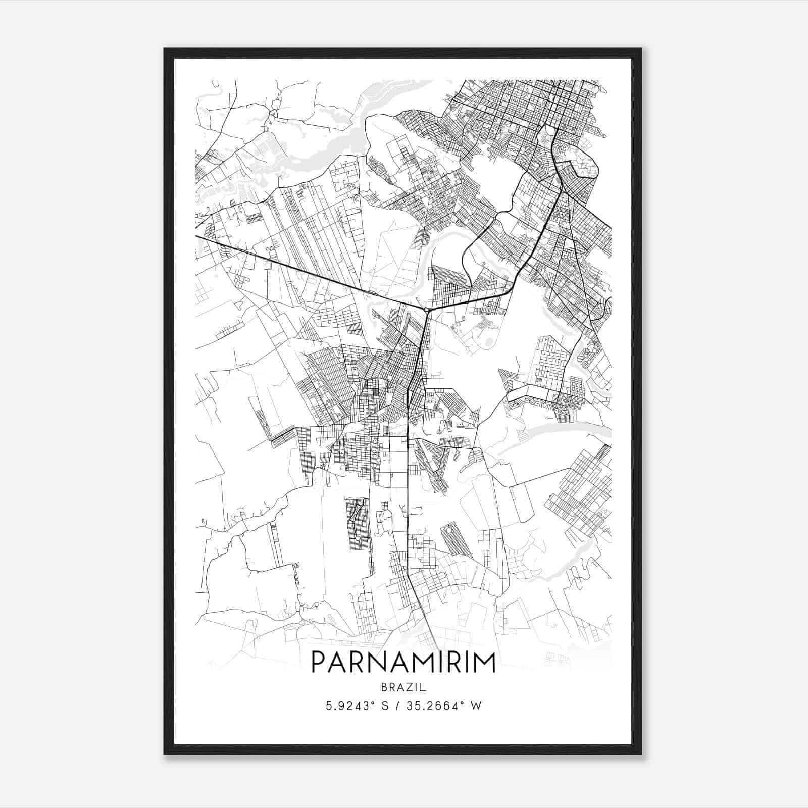 Parnamirim Brazil Map Poster, Parnamirim City Road Wall Art Print