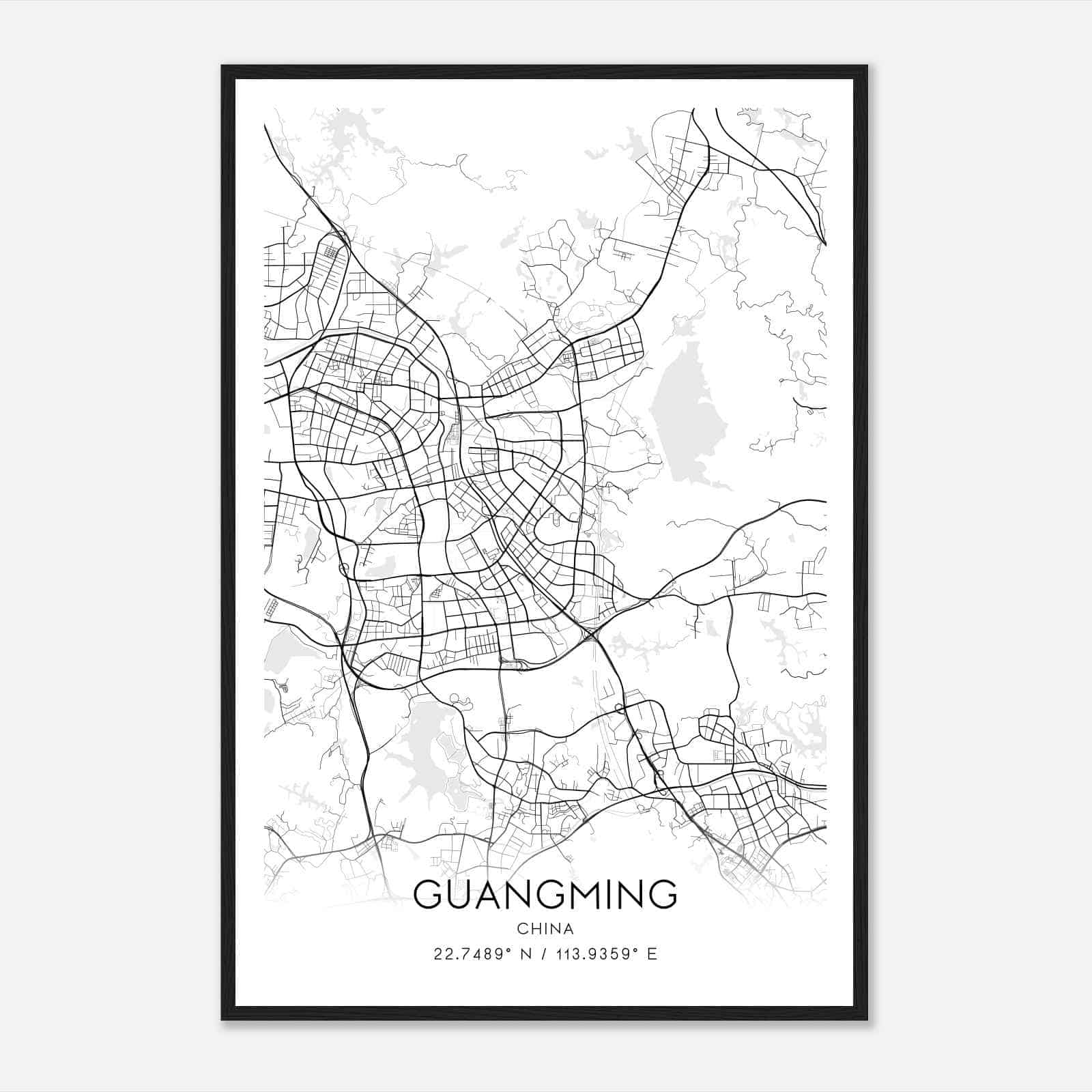 Guangming China Map Poster, Guangming City Road Wall Art Print
