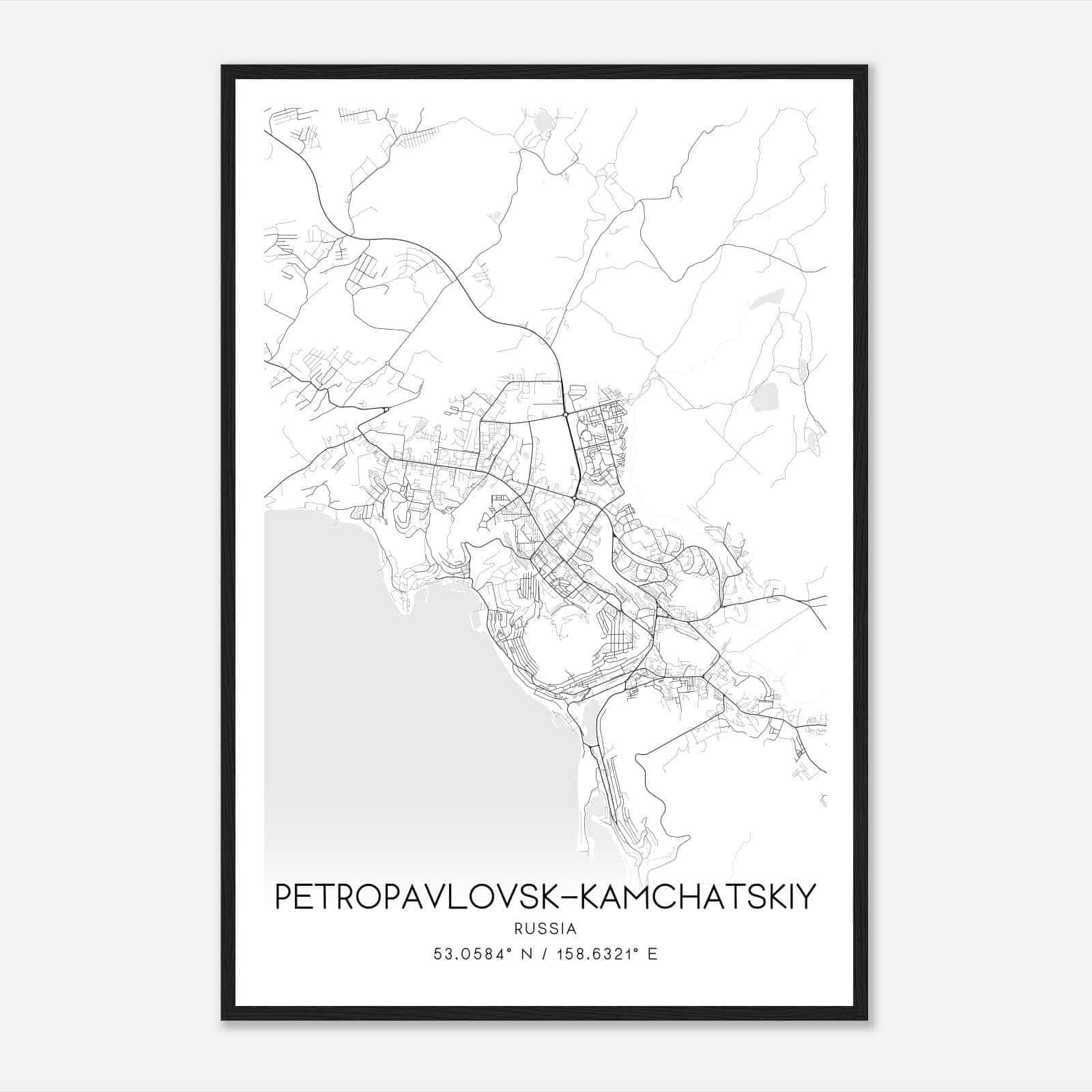 PetropavlovskKamchatskiy Russia Map Poster, PetropavlovskKamchatskiy City Road Wall Art Print