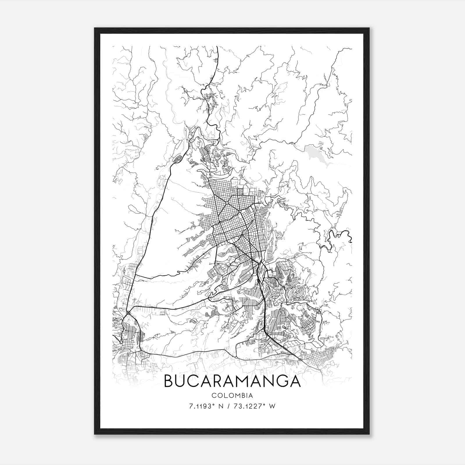 Bucaramanga Colombia Map Poster, Bucaramanga City Road Wall Art Print