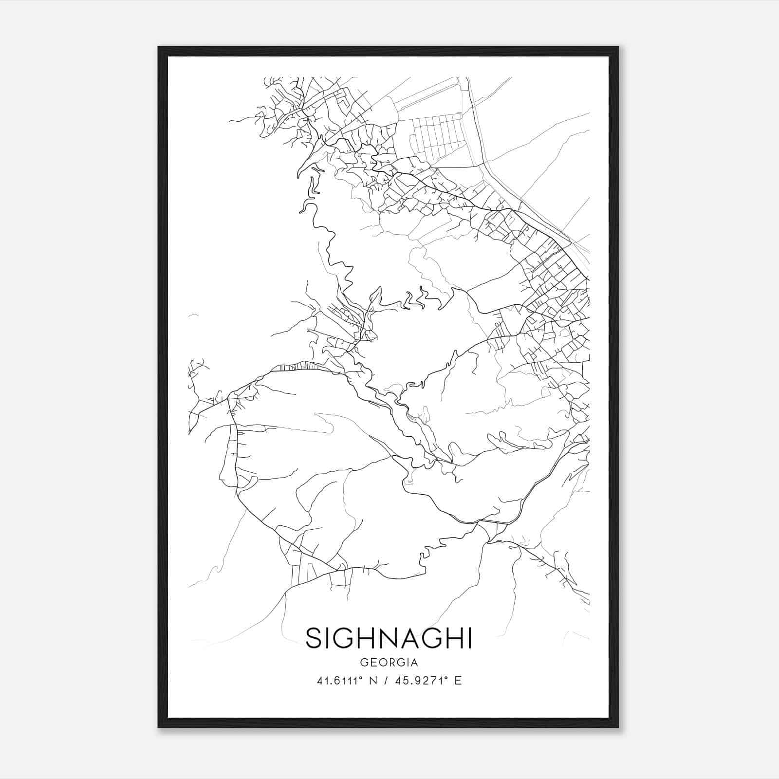 Sighnaghi Georgia Map Poster, Sighnaghi City Road Wall Art Print