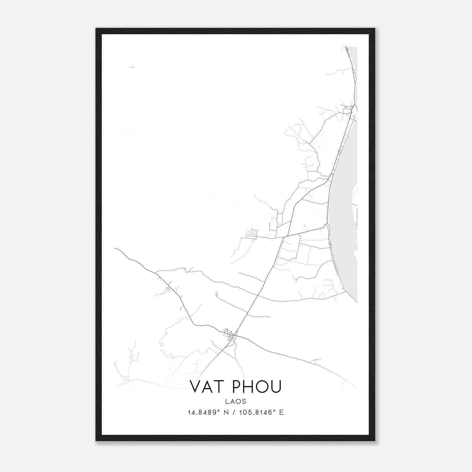 Vat Phou Laos Map Poster, Vat Phou City Road Wall Art Print