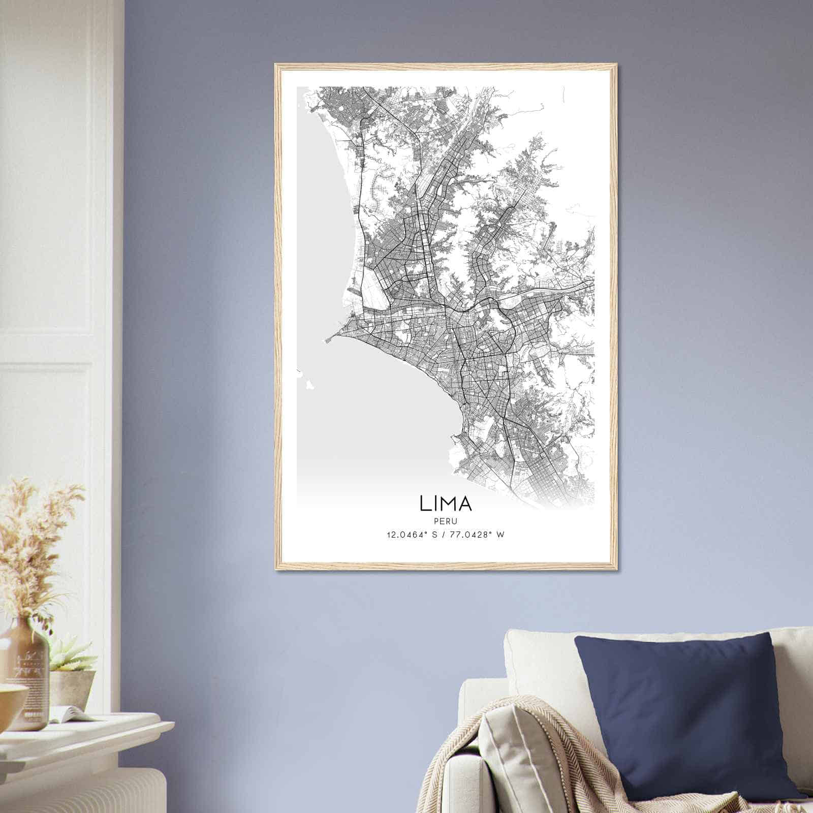 Lima Peru Map Poster, Lima City Road Wall Art Print