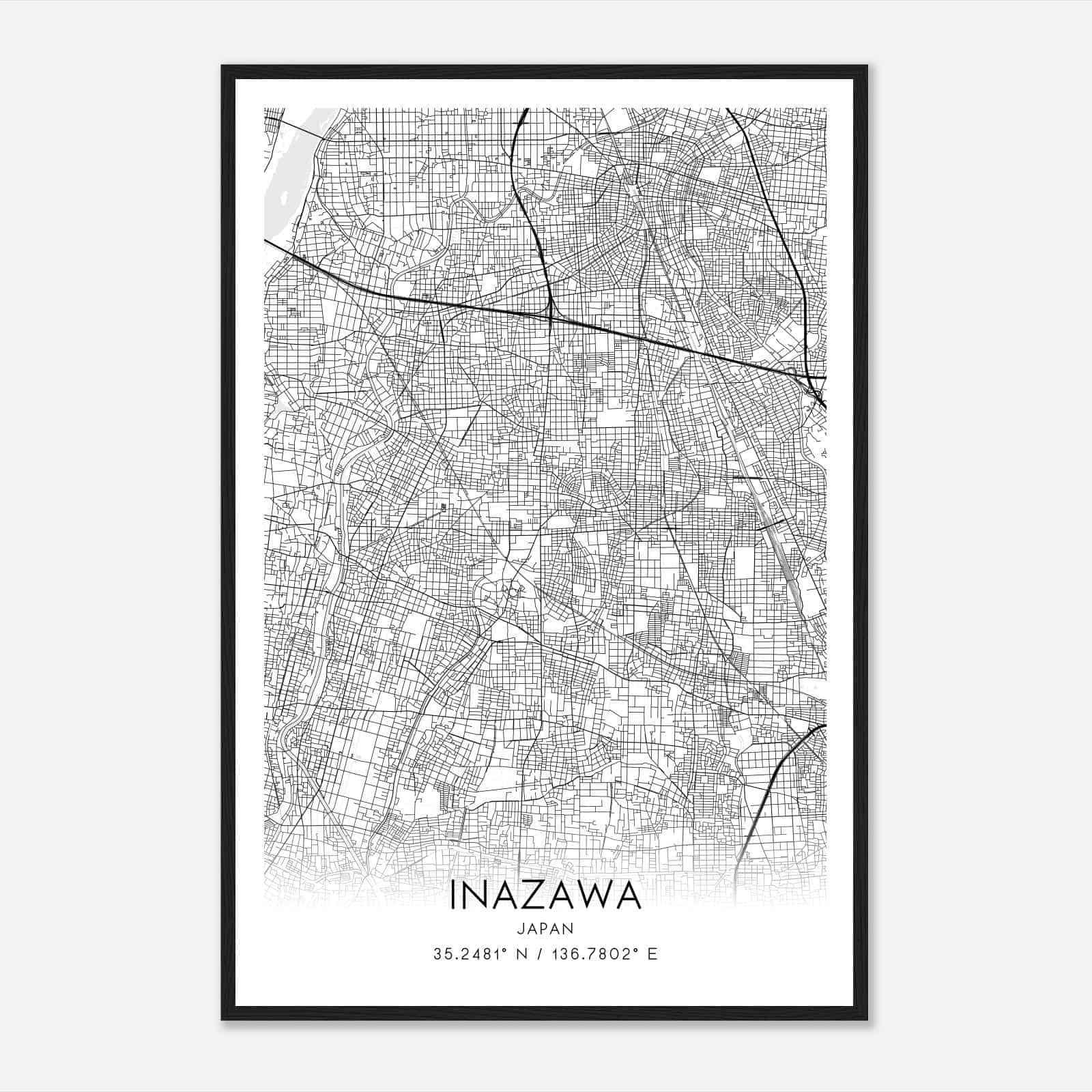 Inazawa Japan Map Poster, Inazawa City Road Wall Art Print Custom