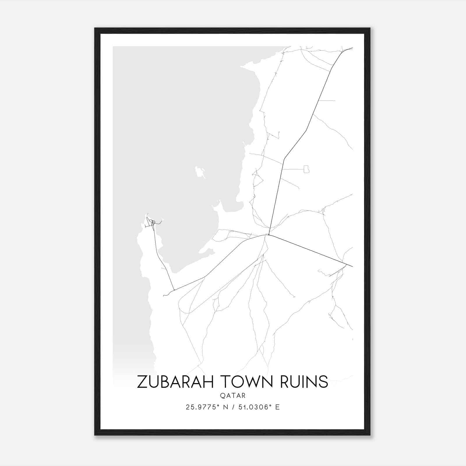 Zubarah Town ruins Qatar Map Poster, Zubarah Town ruins City Road Wall Art Print